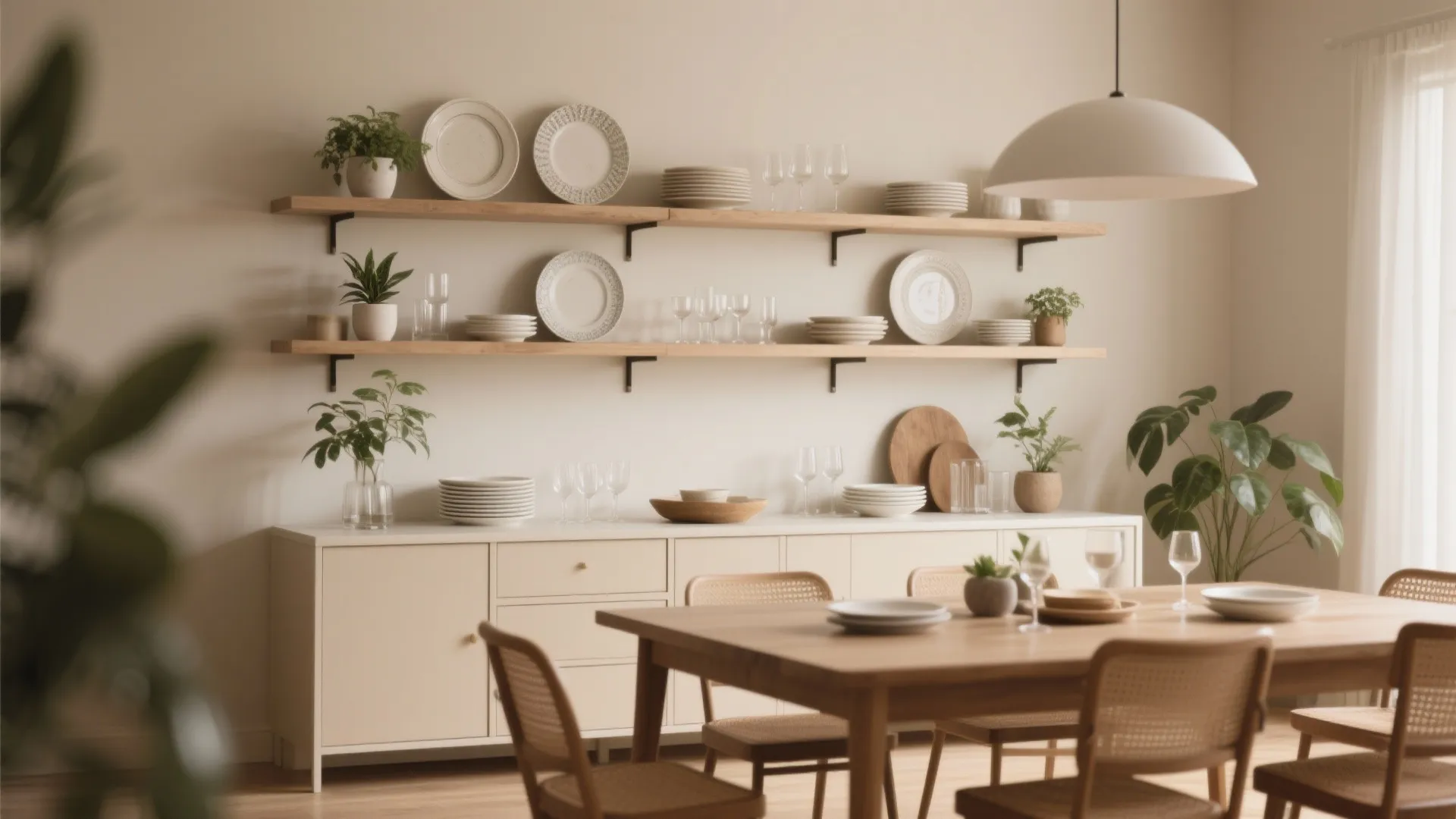 3. Open Shelving Above a Buffet