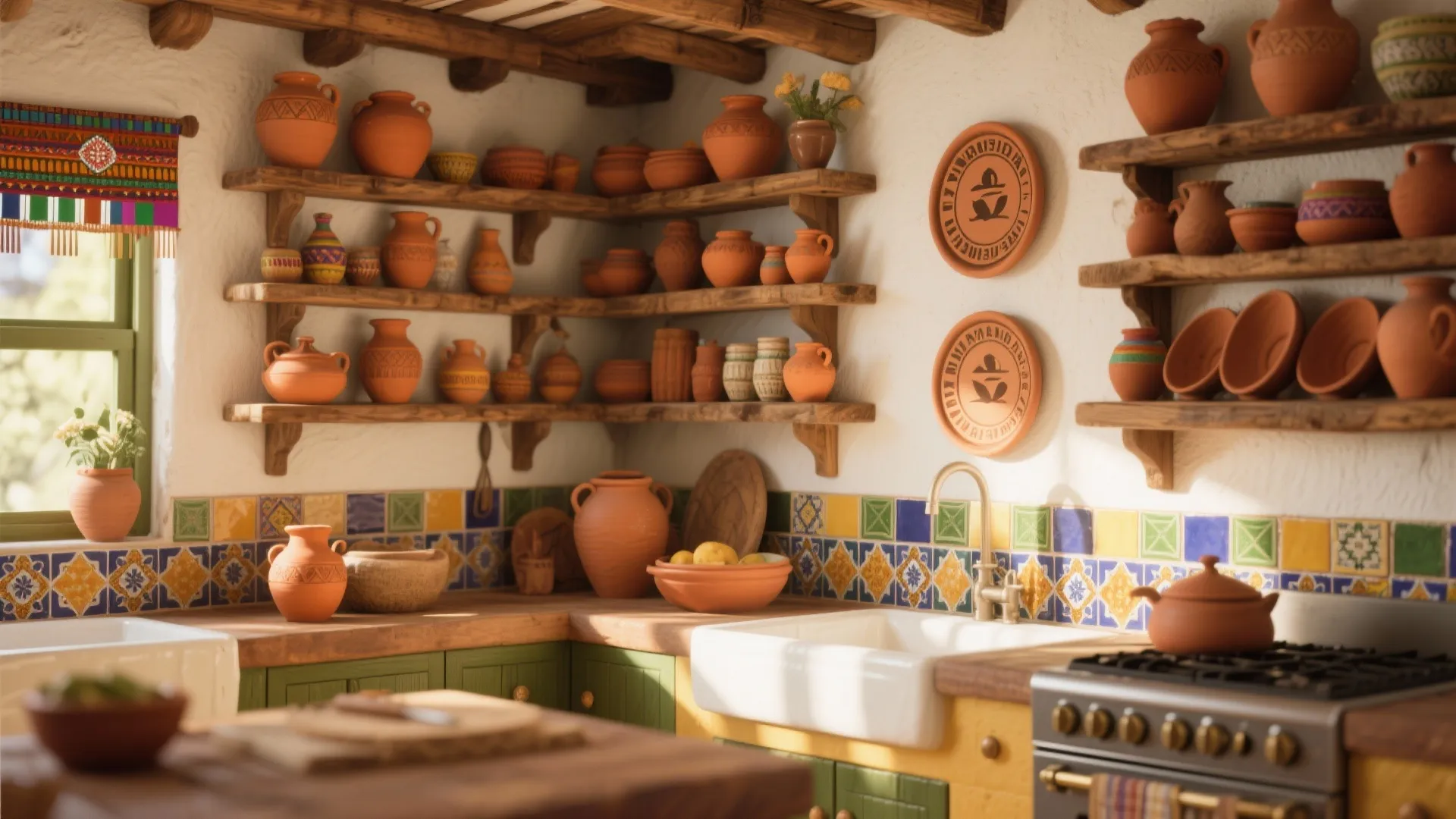 2. Open Shelving with Clay Pots