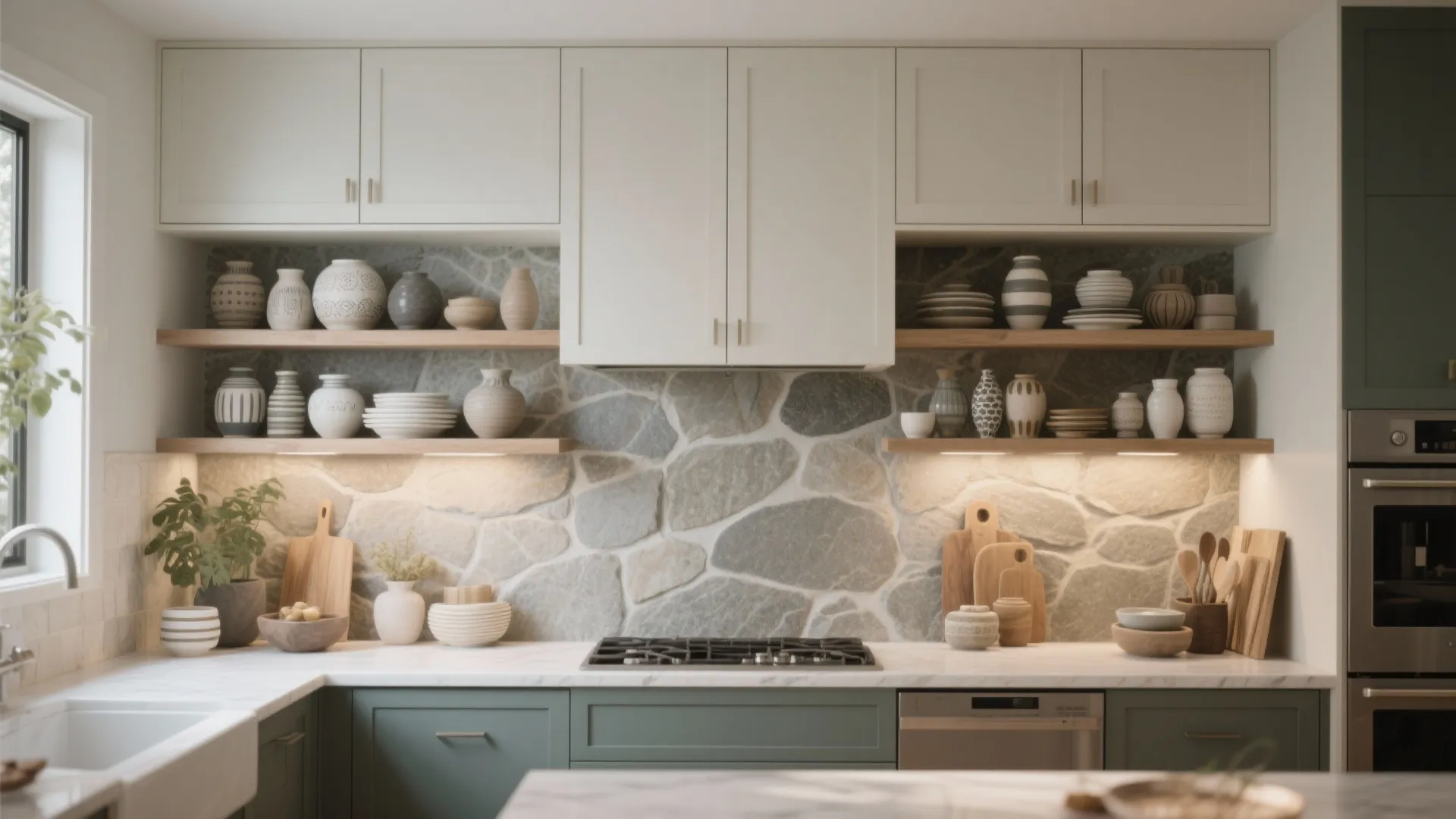 5. Open shelving paired with closed cabinets