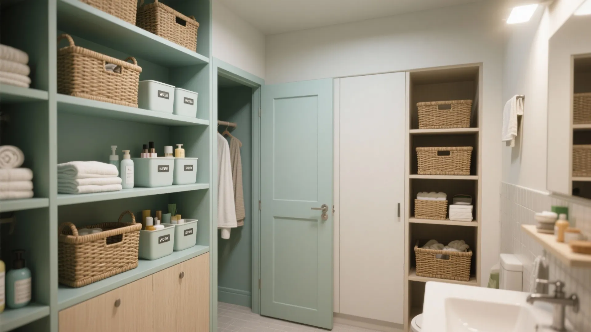 5. Open Shelving + Concealed Closet