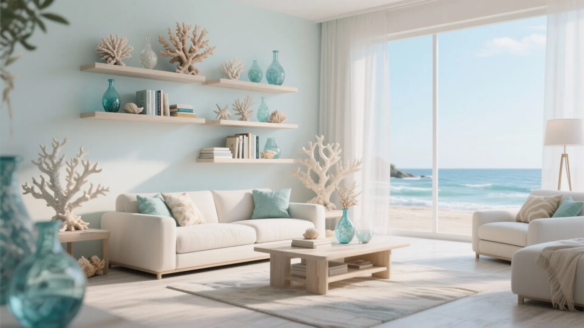 9. Open Shelving with Coastal Decor