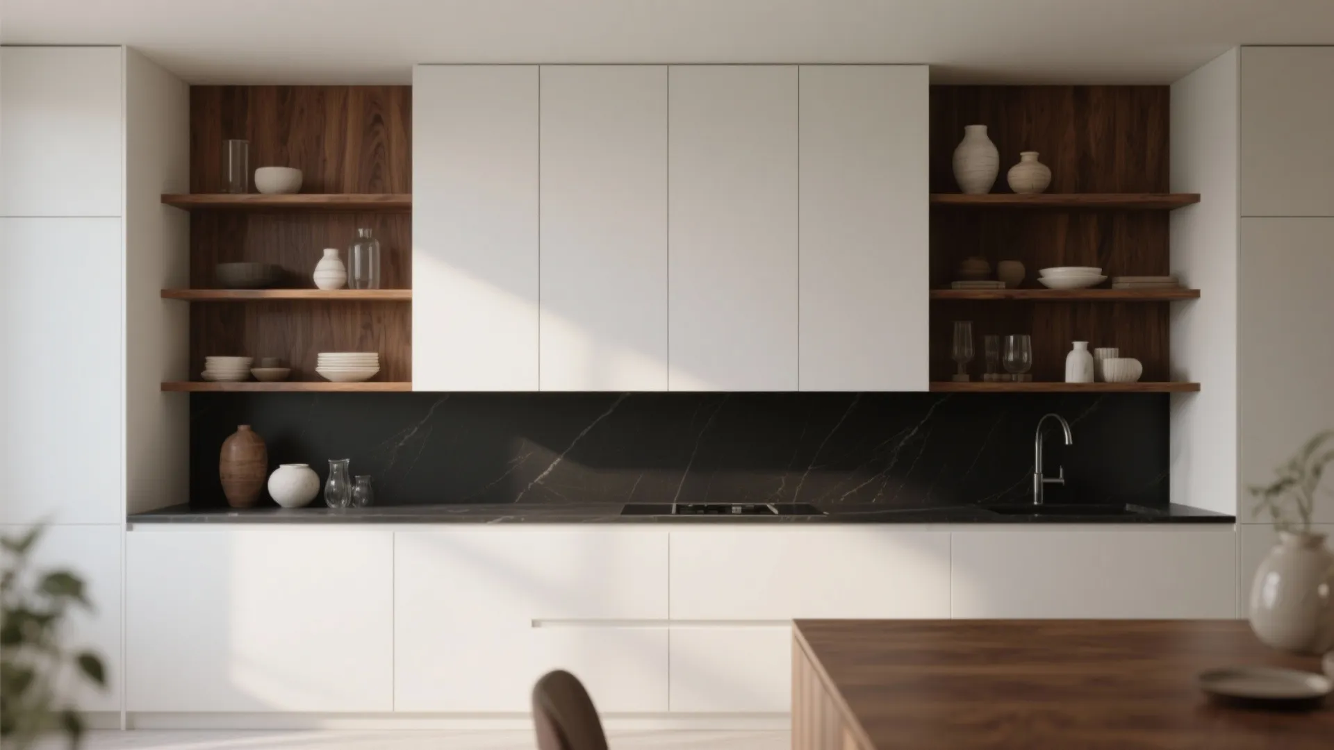 2. Use contrast to create layers with open shelving