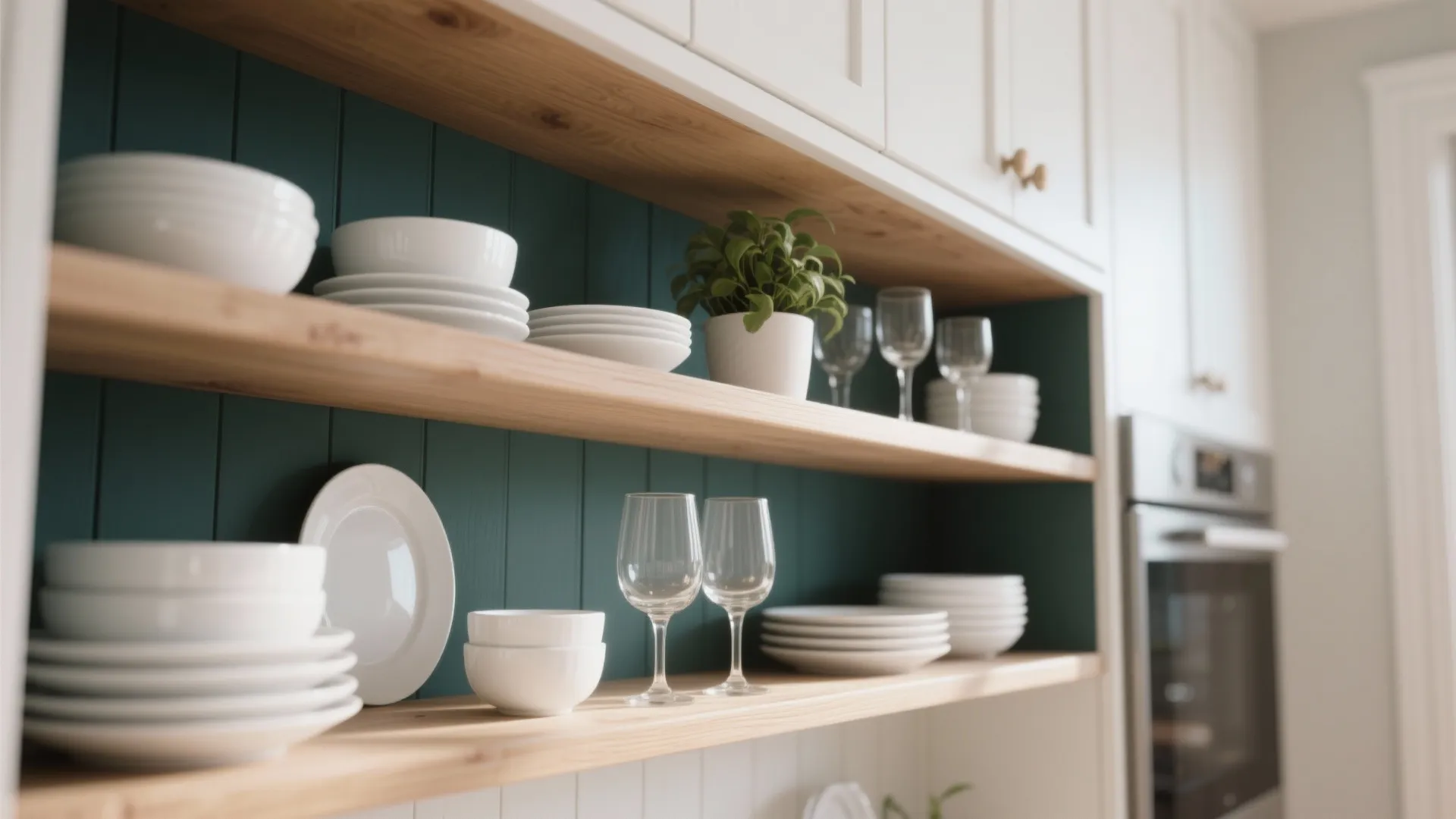 4. Refresh with two-tone open shelving and painted backs