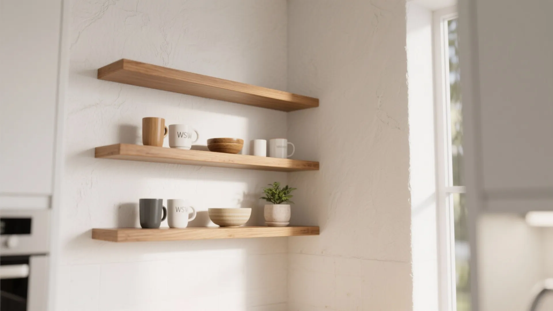 2. Open shelving with staggered heights