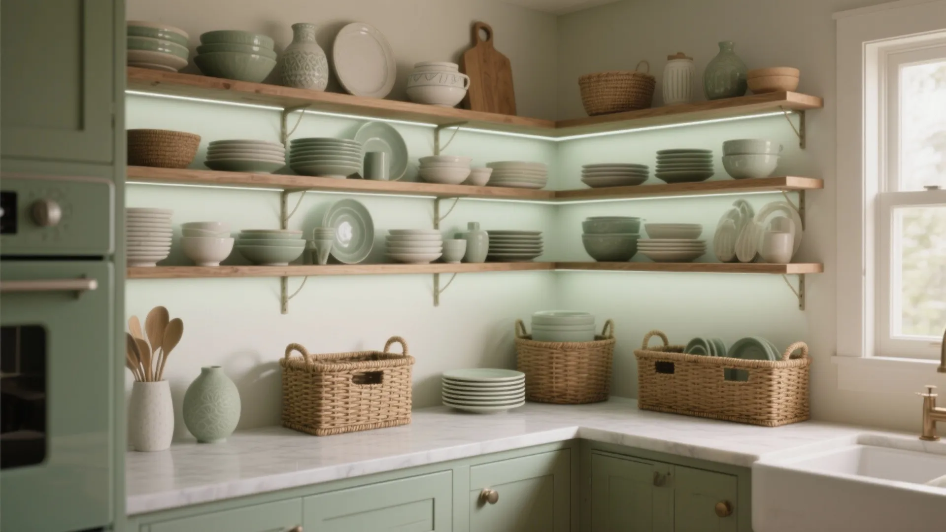 4. Open shelving — curated, not chaotic