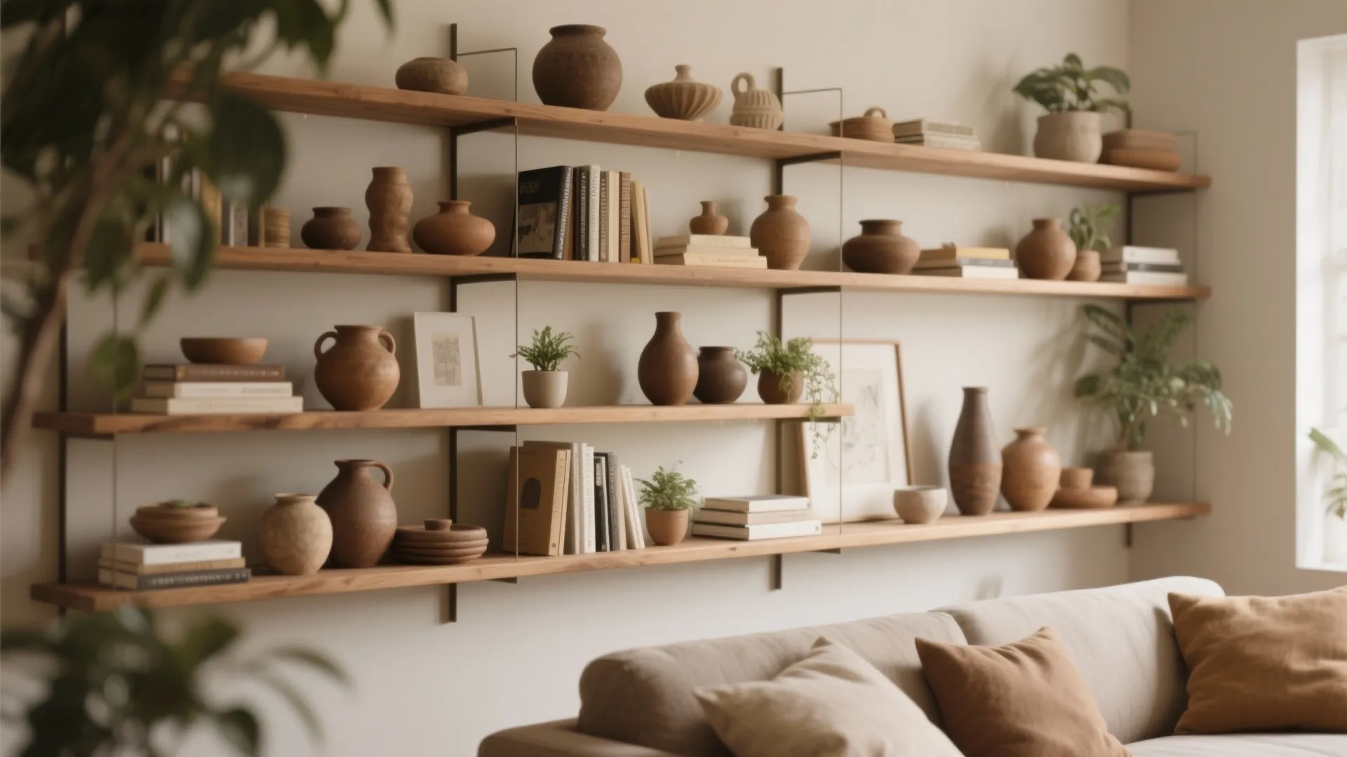 10. Open Shelving with Curated Objects