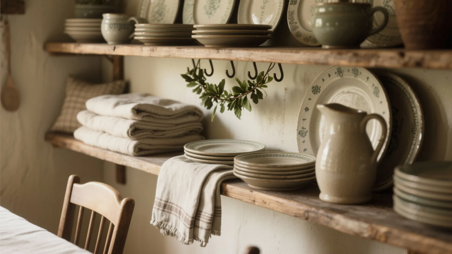 3. Open Shelving, Hooks and Layered Textiles