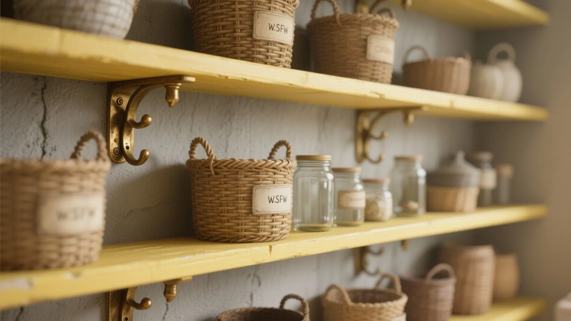3. Open shelves, baskets, and mixed metals