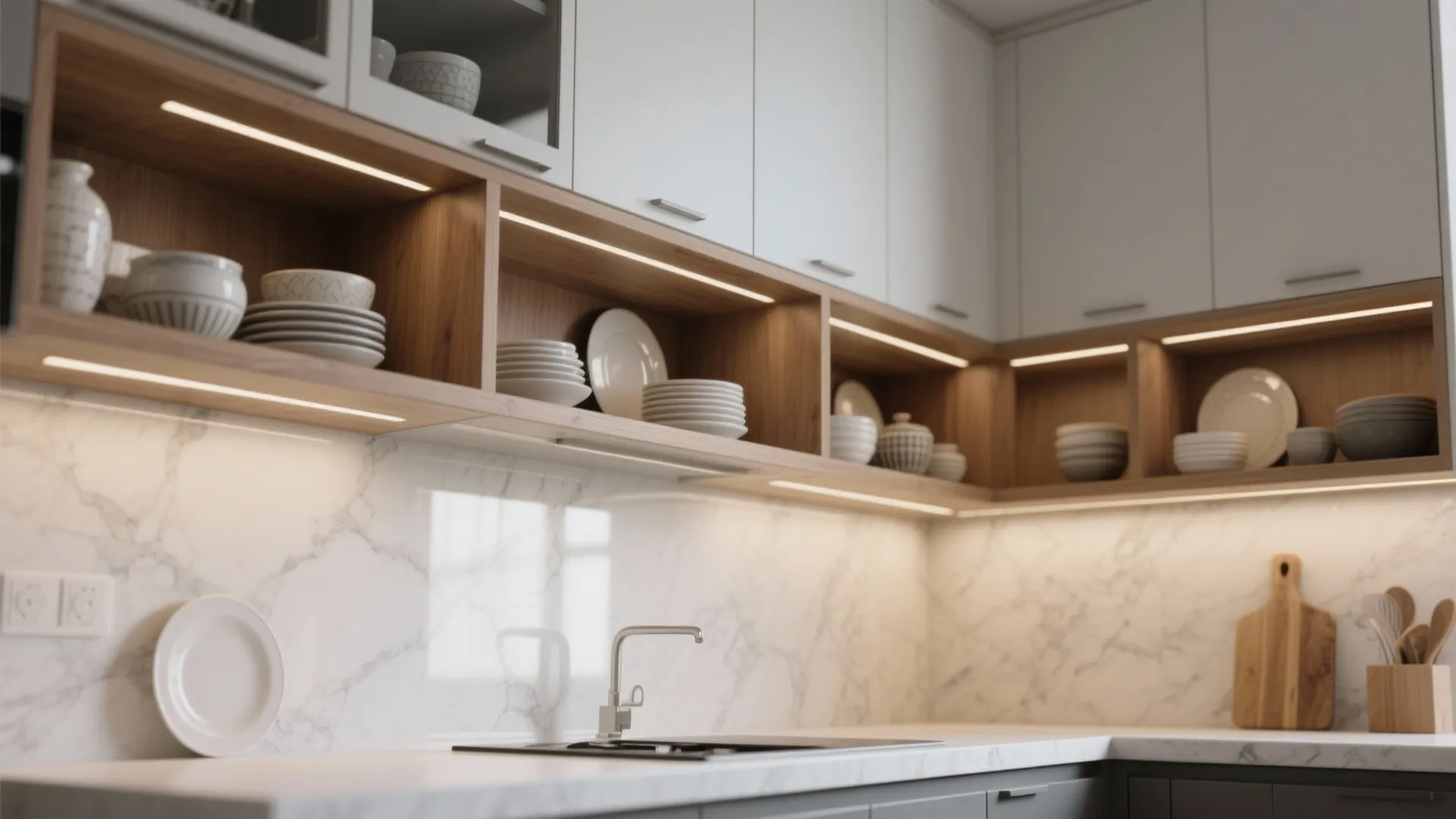 3. Mix Open Shelves with Closed Cabinets