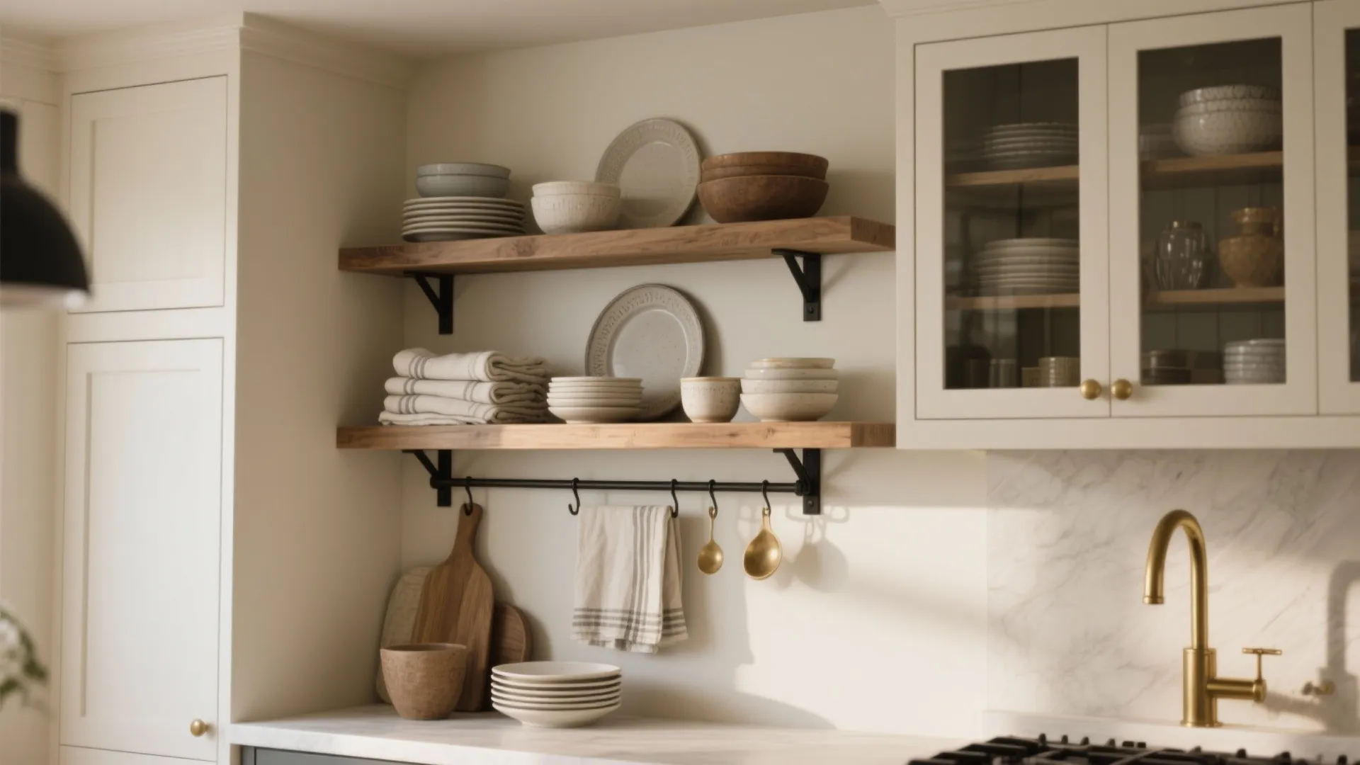 3. Mix Open Shelving with Glass-Front Cabinets for Display