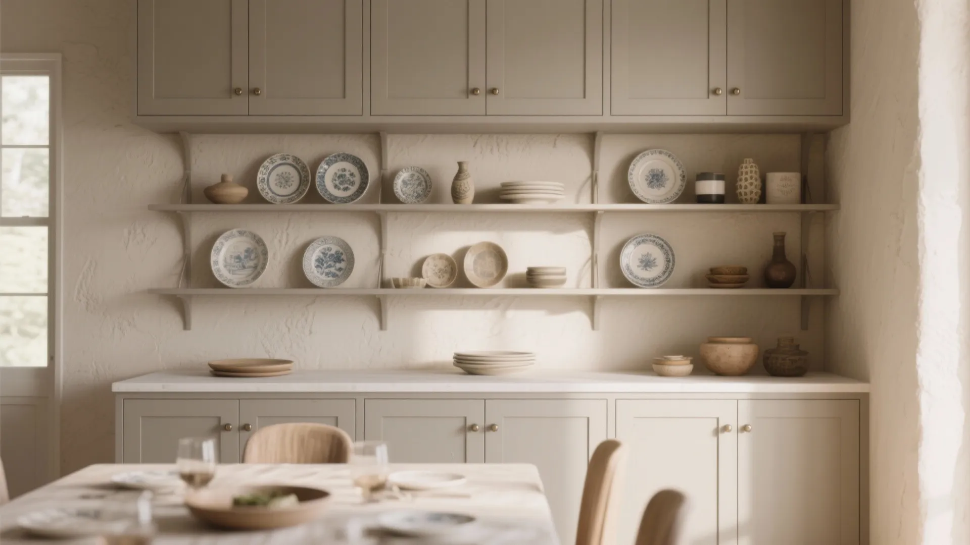 3. Open shelving with closed lower cabinets