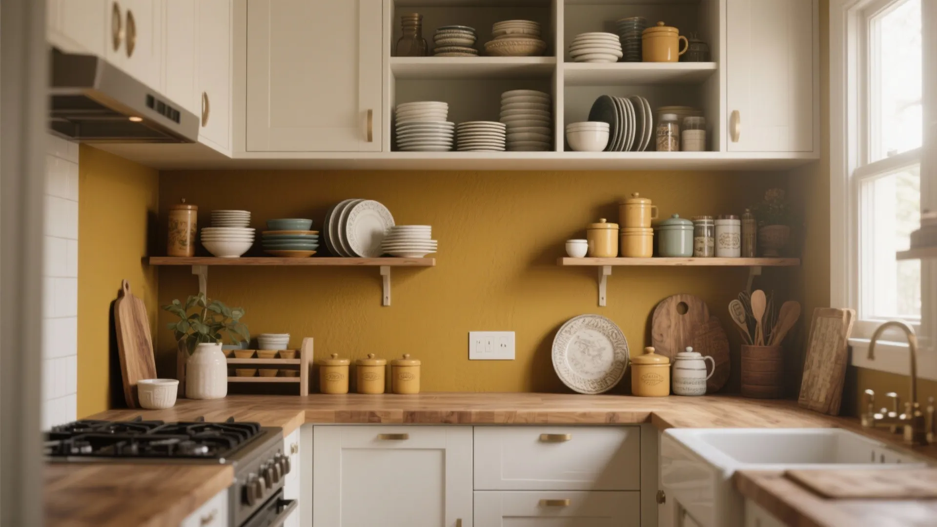 5. Open shelving + painted feature wall