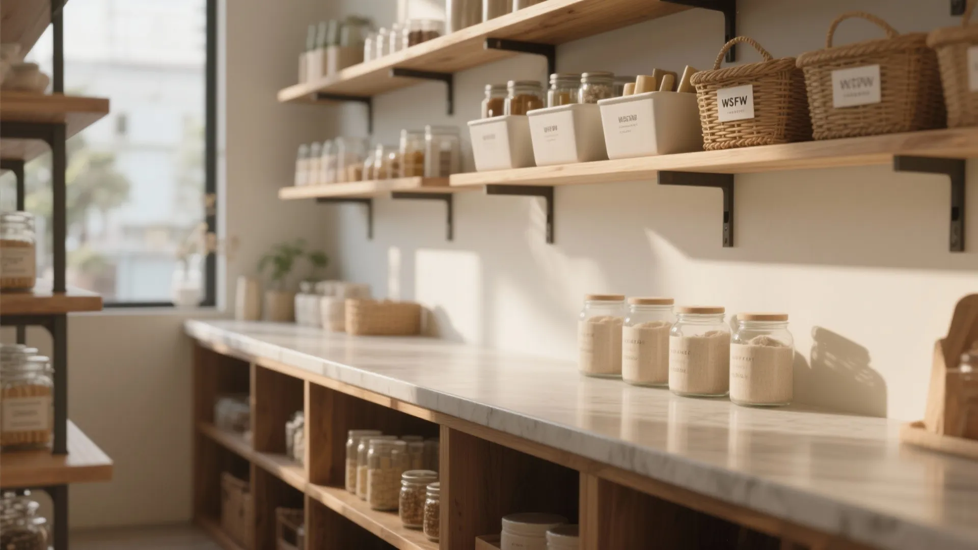 2. Open shelving above folding station