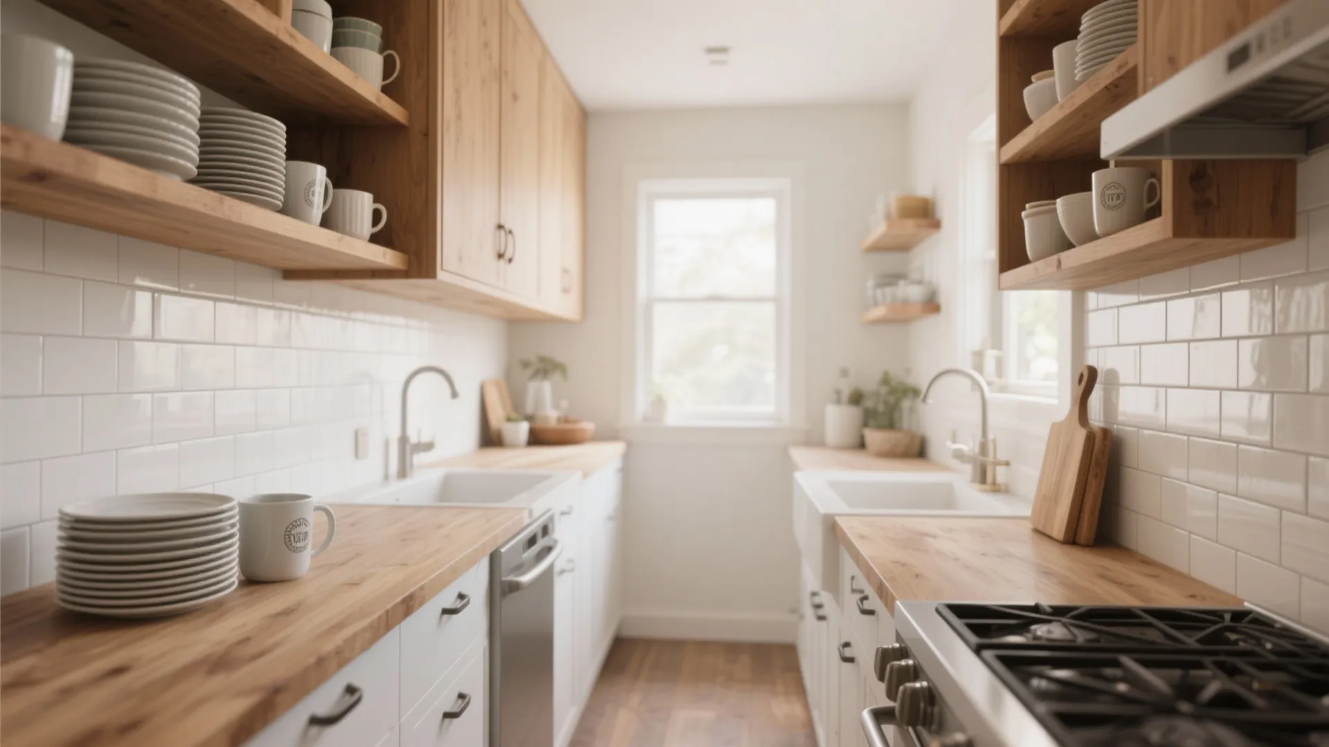 1. Open shelving instead of upper cabinets