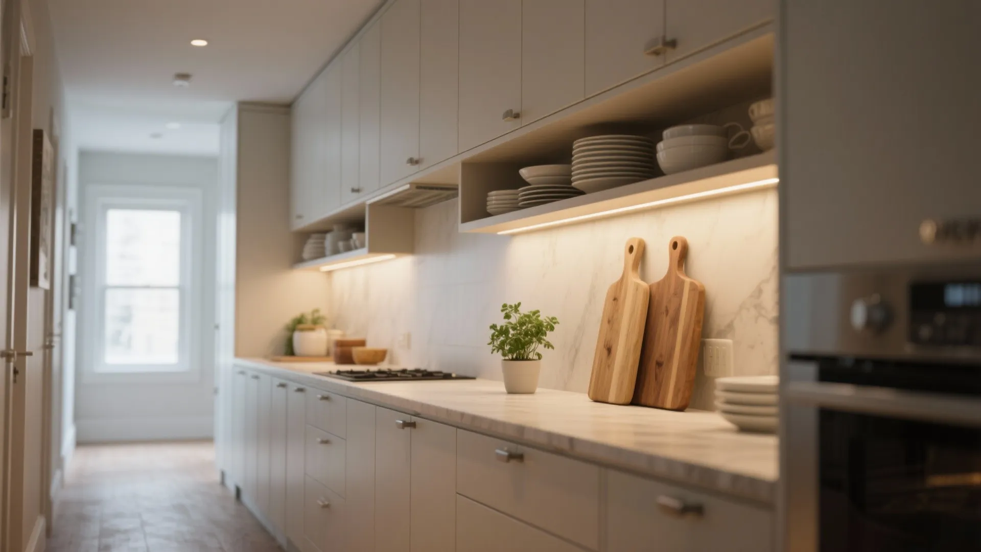 1. Open Upper Shelving with Closed Lower Cabinets