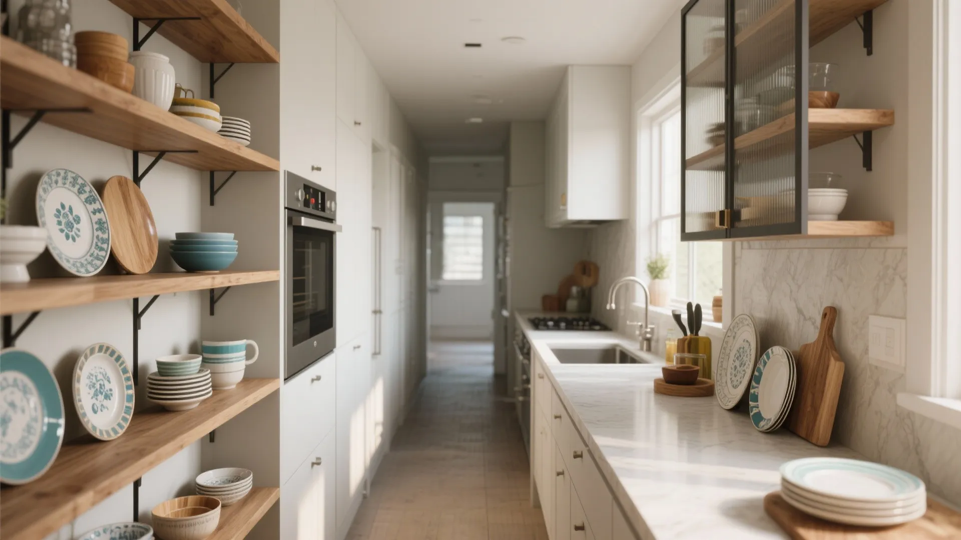 4. Mix Open Shelving and Glass Doors