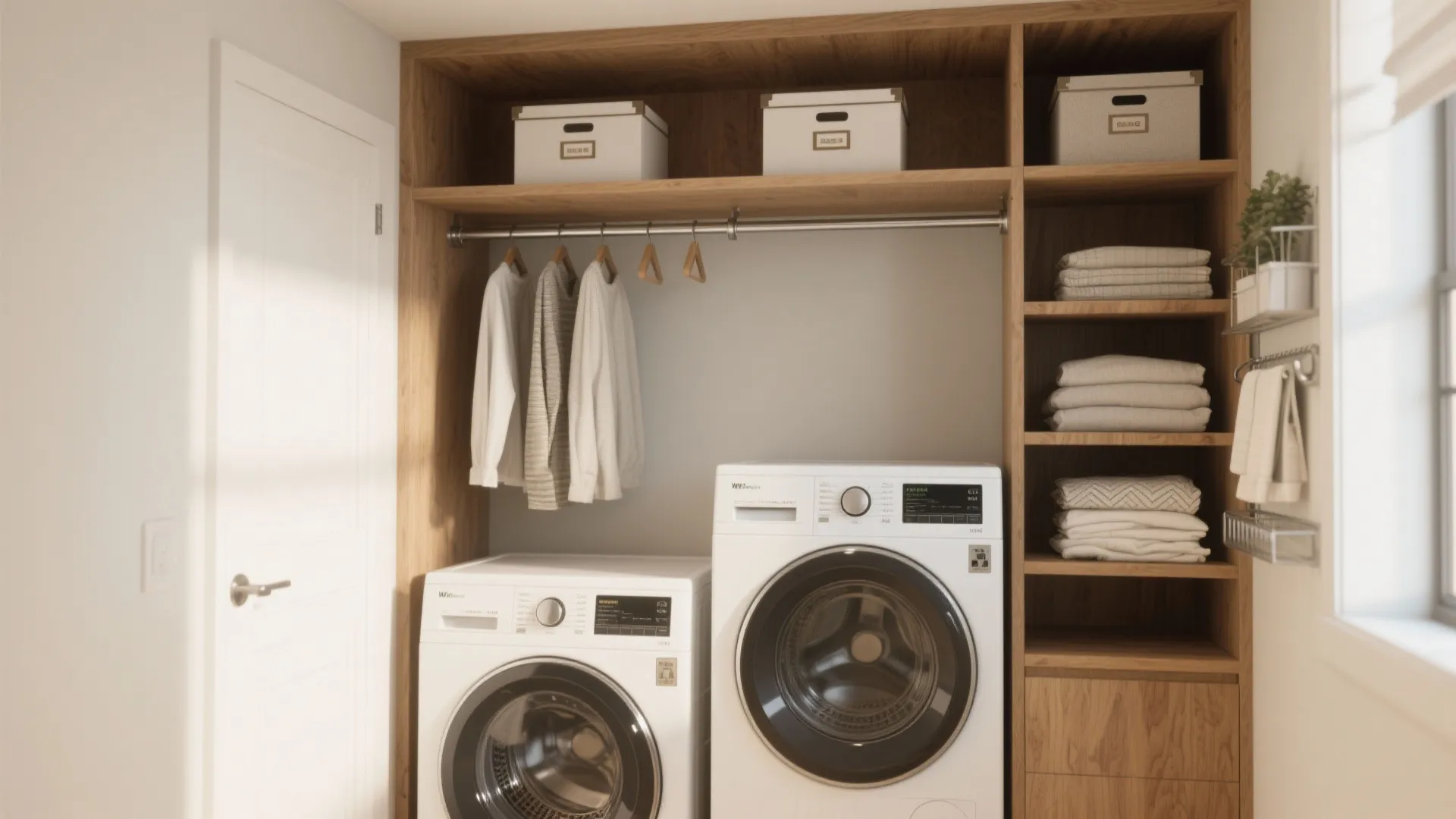 2. Open shelving and hanging station above the stack