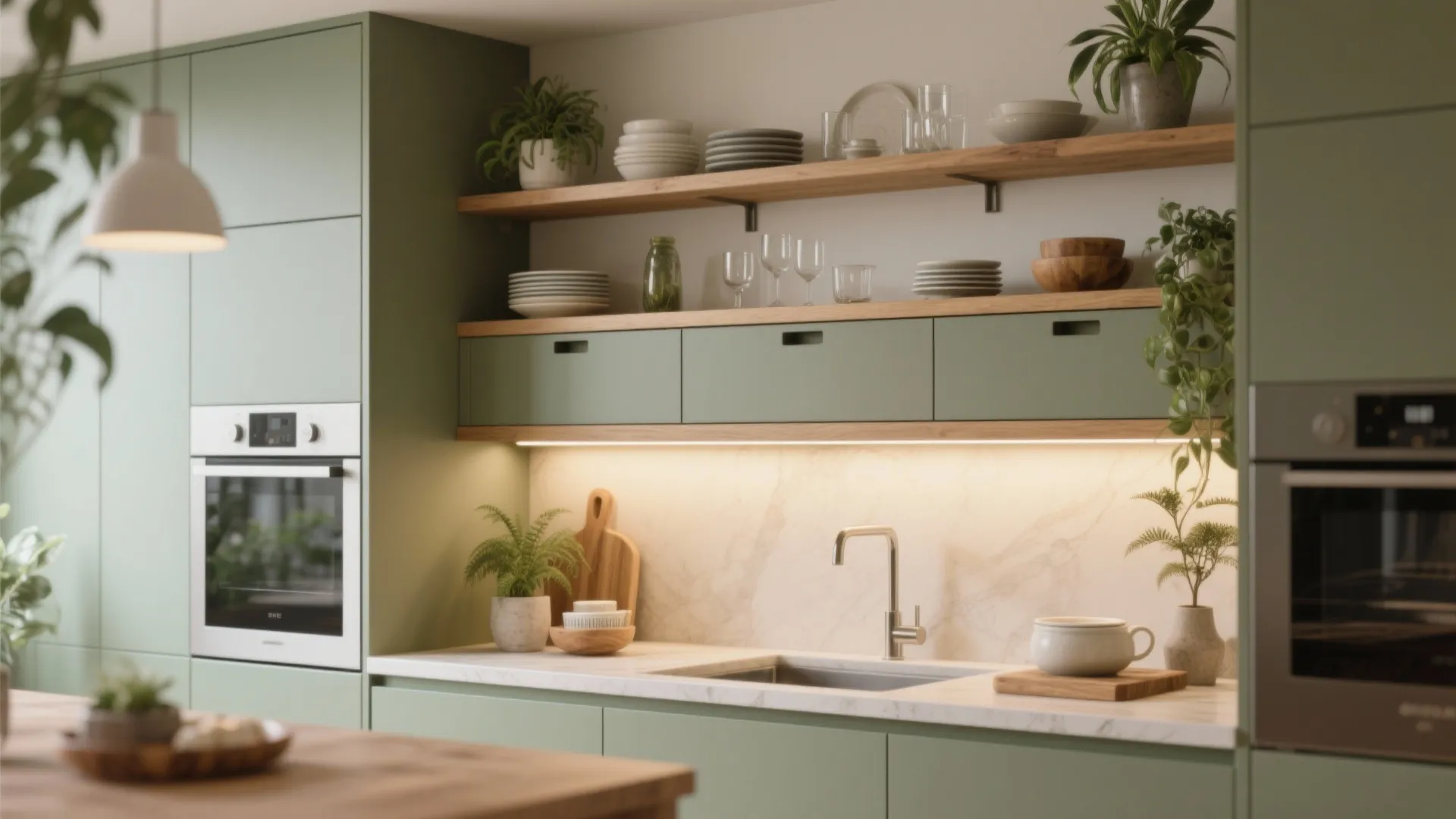 1. Open Shelving with Hidden Base Storage