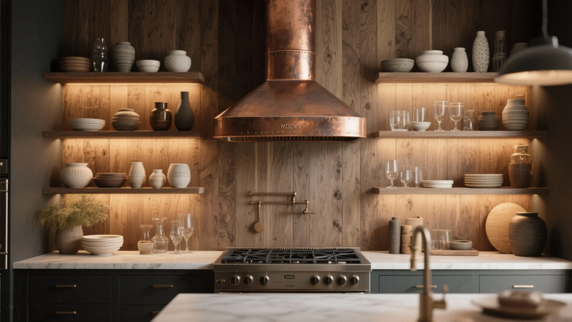 4. Open shelving and statement range hoods