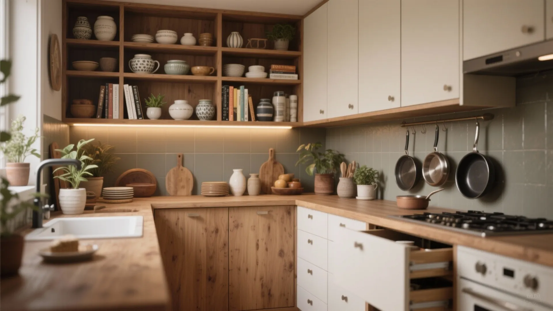 3. Rotate open shelving with closed storage