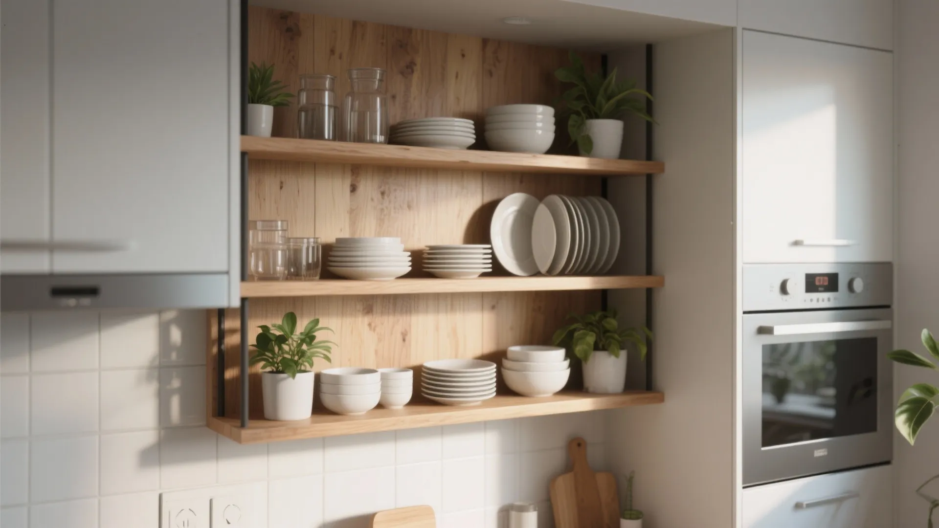 1. Use Open Shelving to Replace Some Cabinets