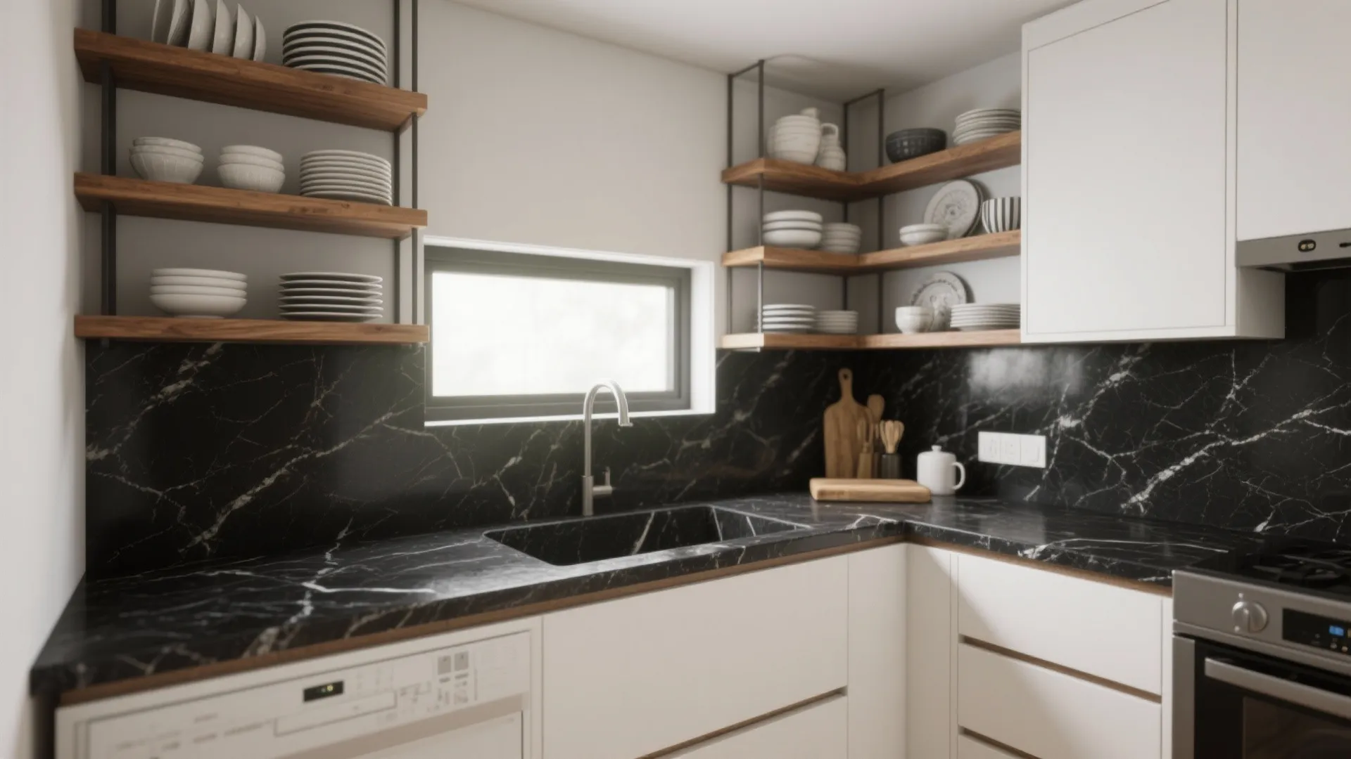 4. Integrate open shelving and minimal upper cabinets