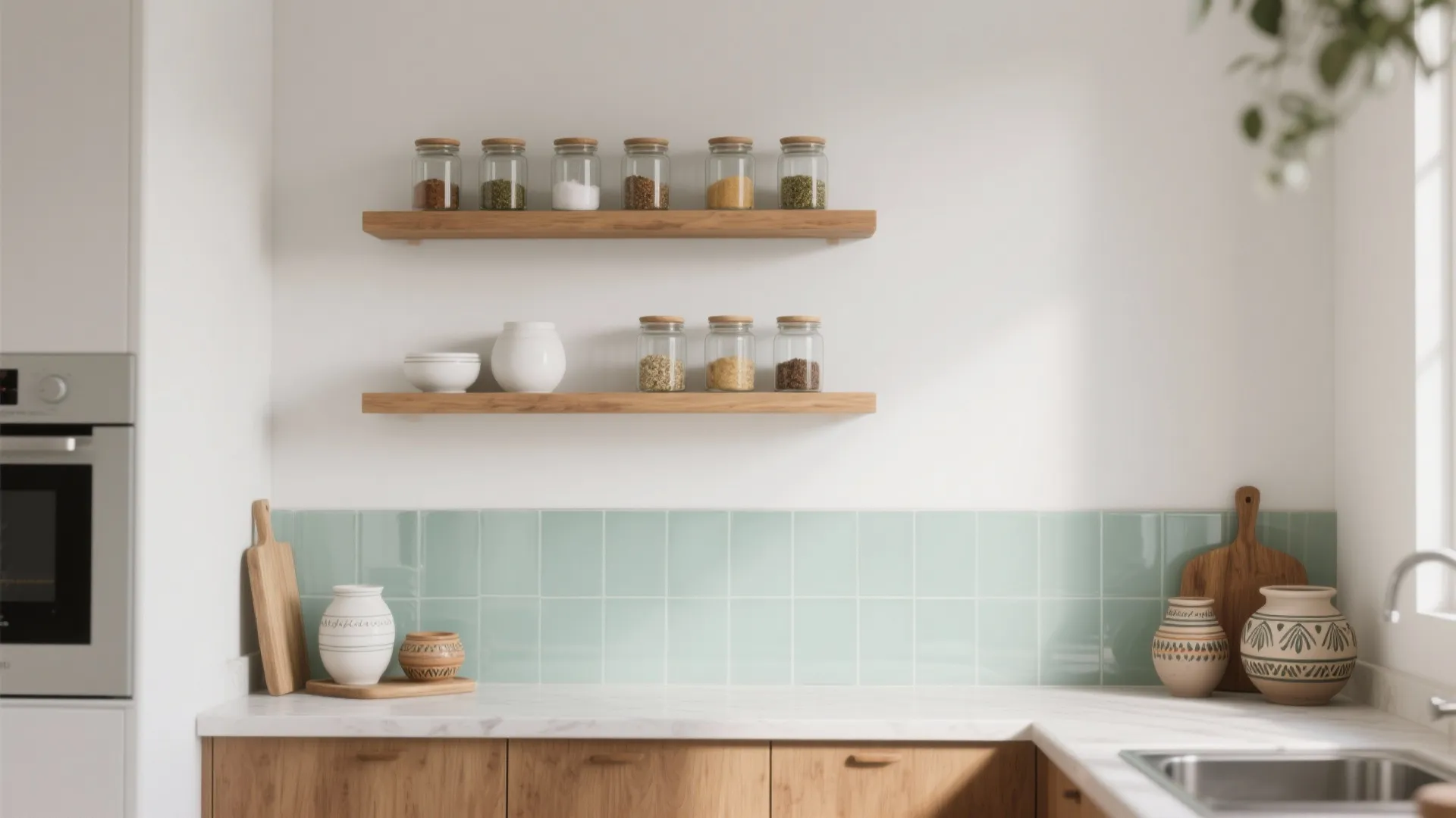 Open shelving with disciplined styling