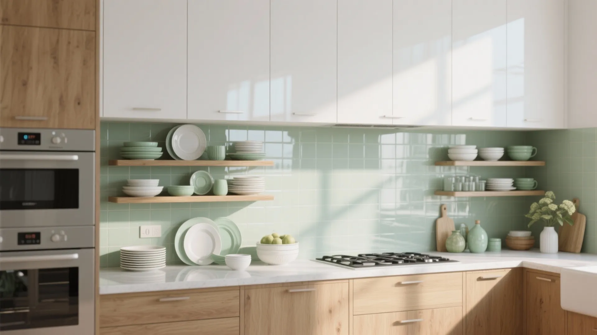 4. Mirror light with color and open shelving