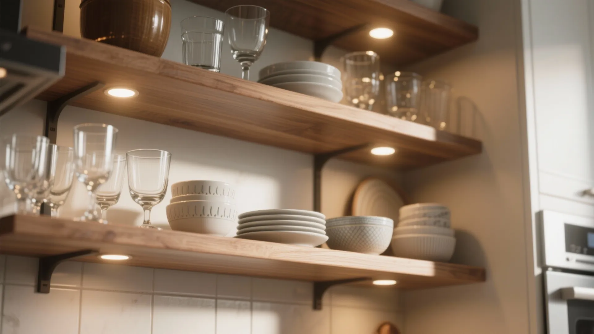 3. Open shelving with targeted task lighting