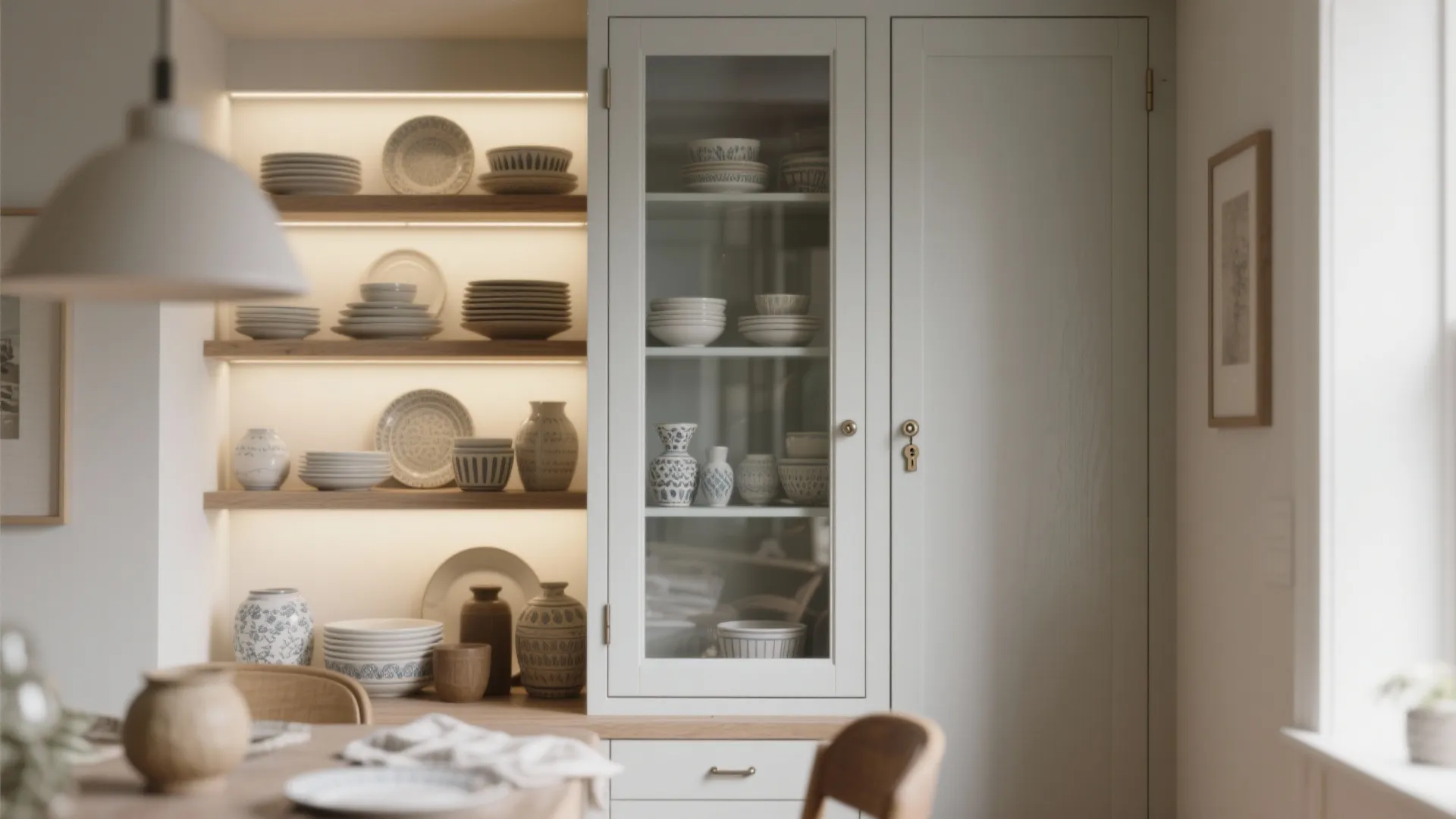 4. Open shelving plus a slim lockable cupboard
