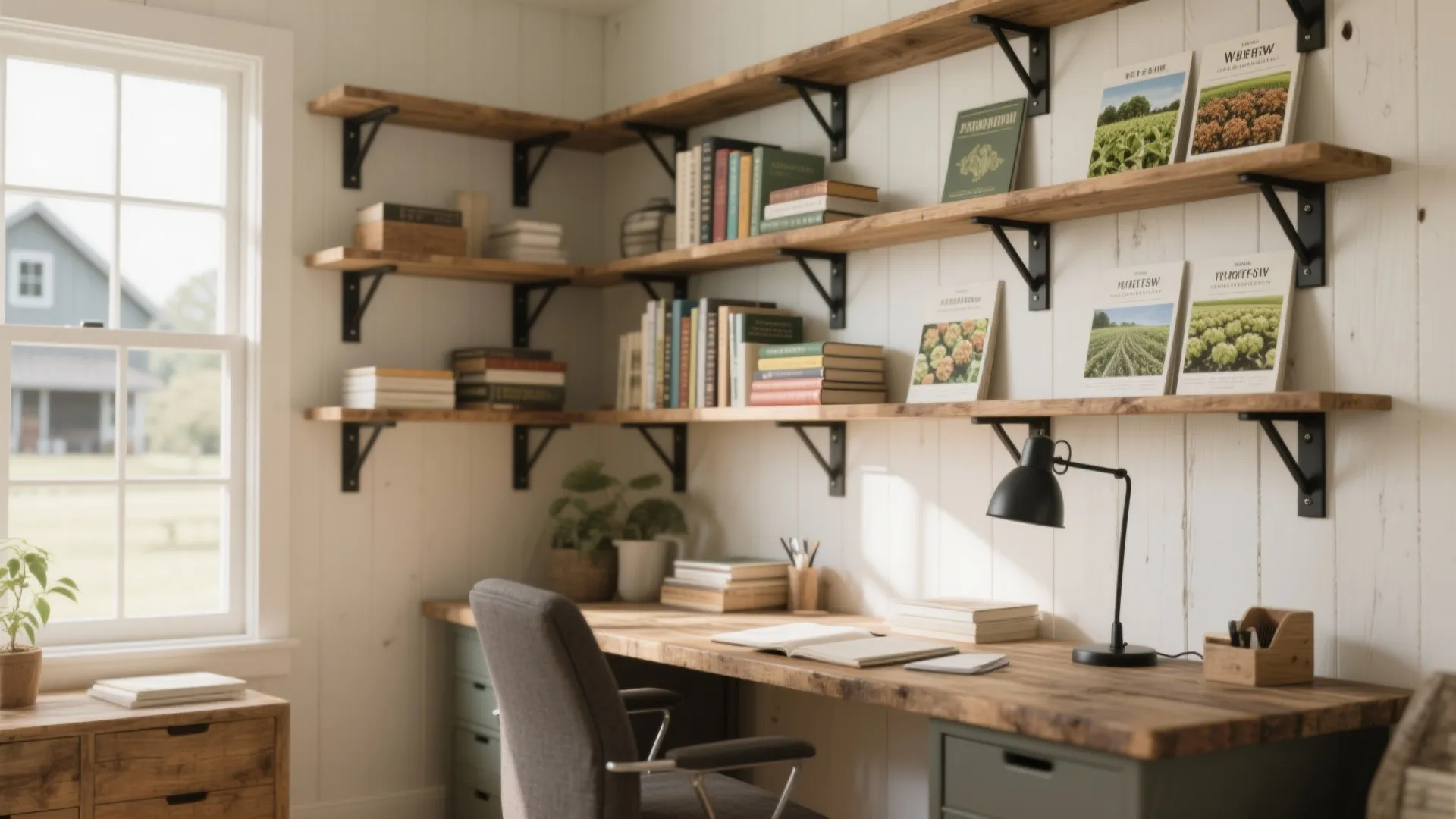 5. Open Shelving with Metal Brackets