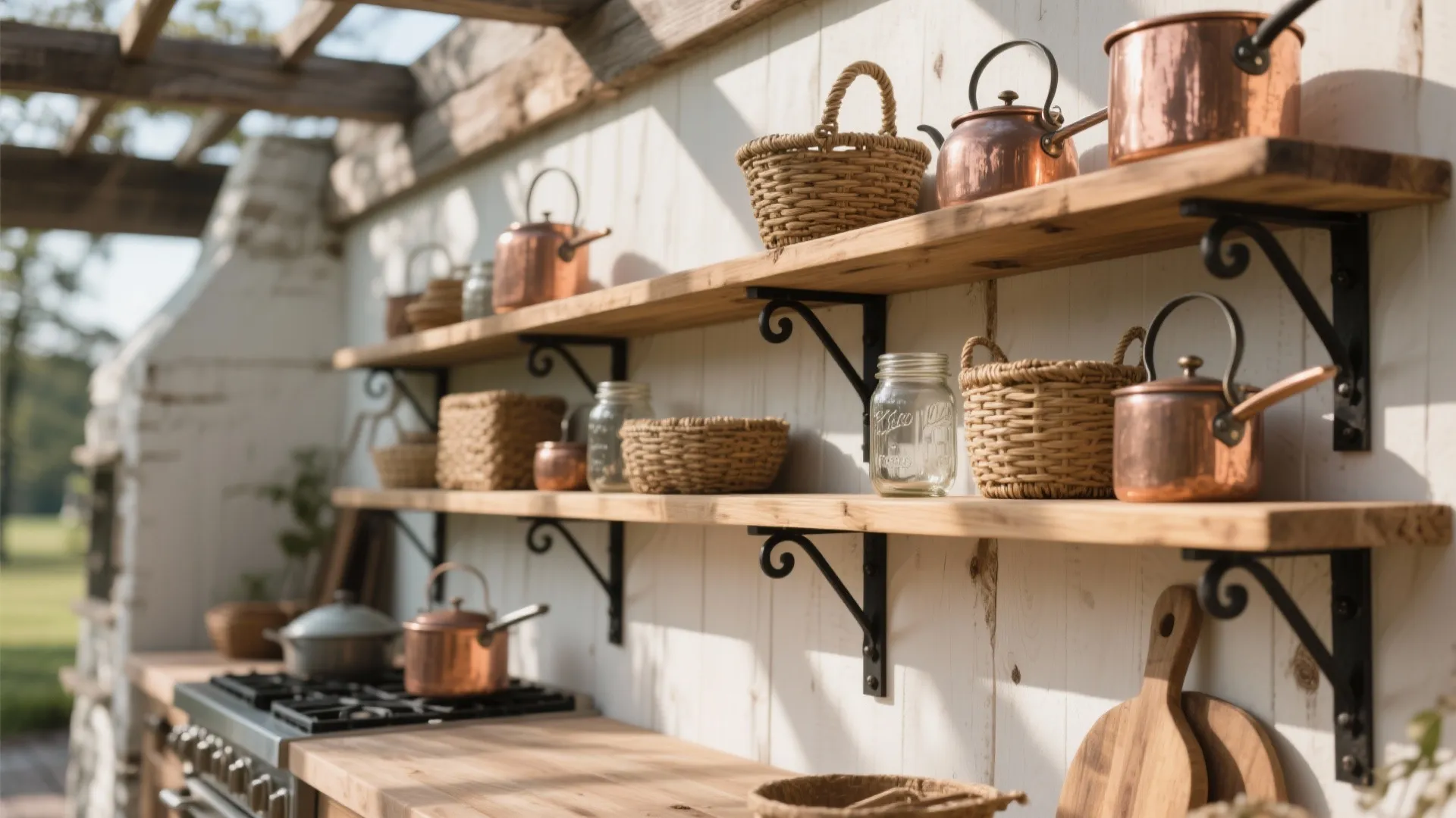 4. Open Shelving with Metal Brackets