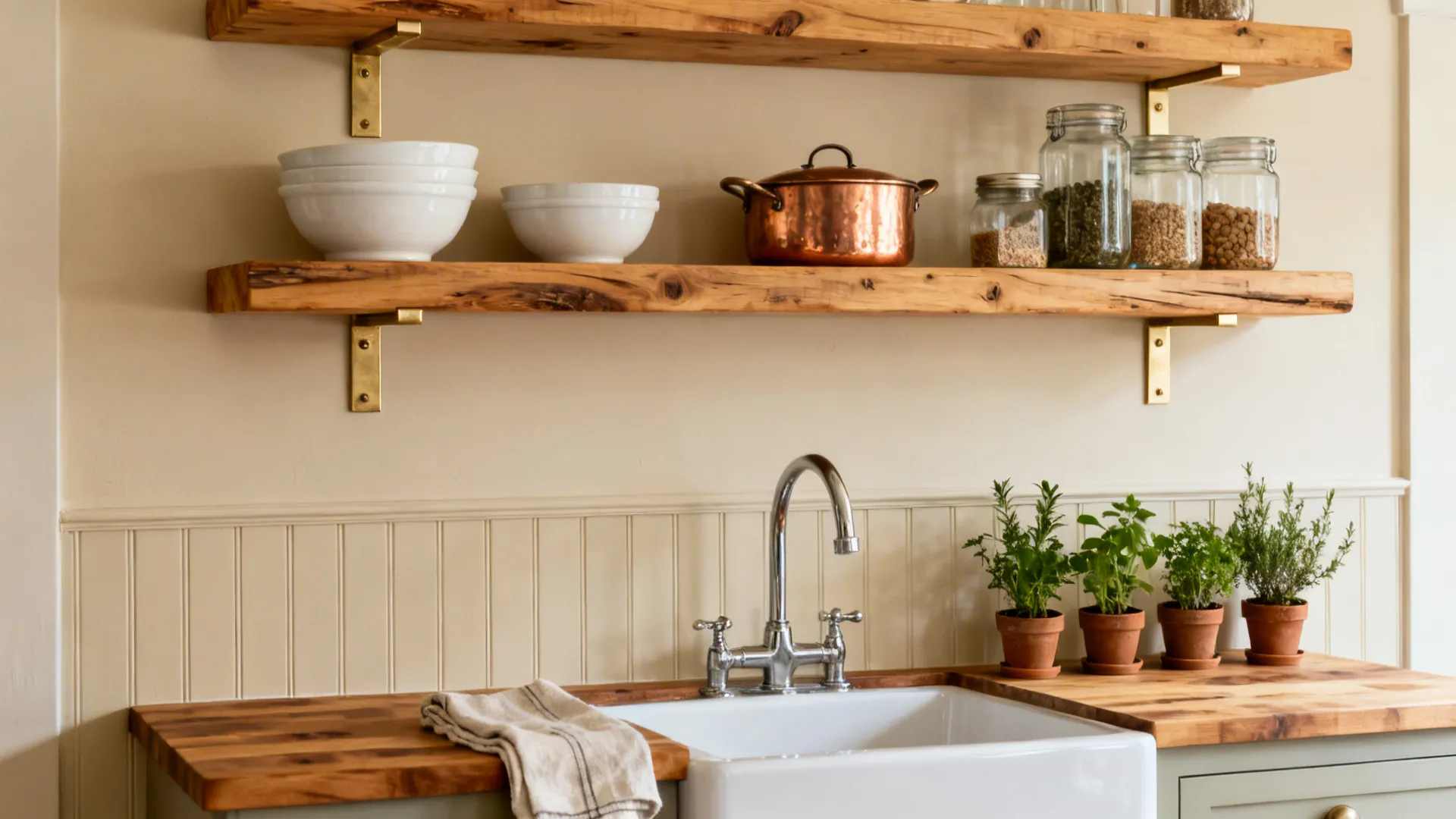 Open shelving with honest materials