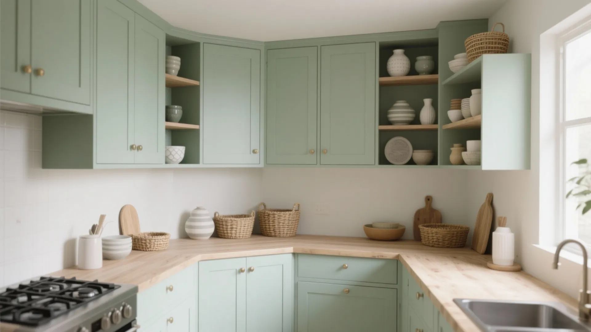 3. Two-Tone with Open Shelving for Airiness