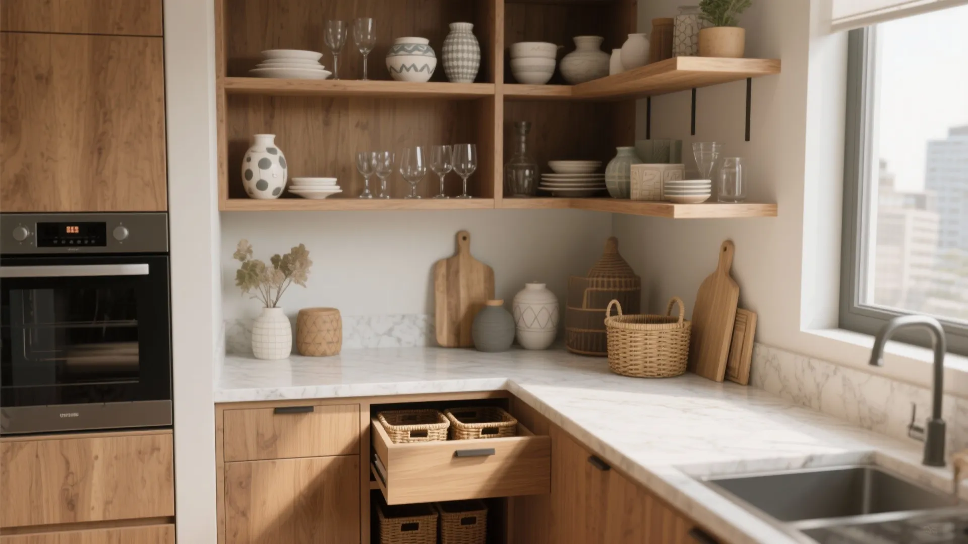 1. Open shelving with secret storage