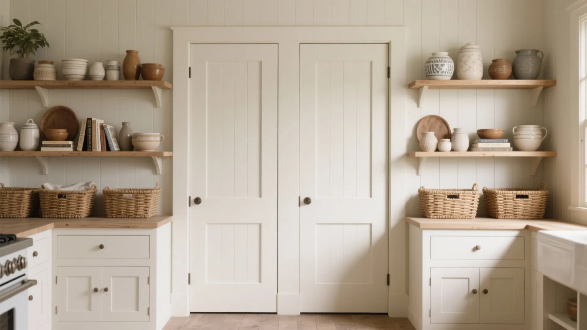 4. Mix open shelving with closed Shaker doors