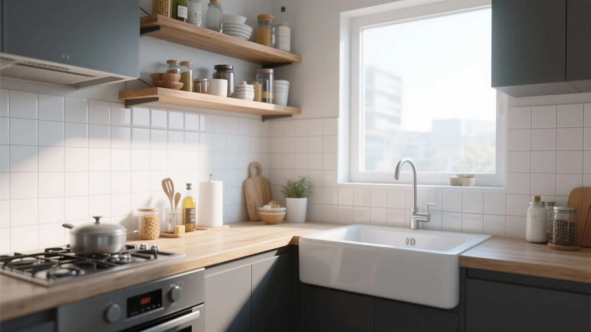 6. Open Shelving Above Sink