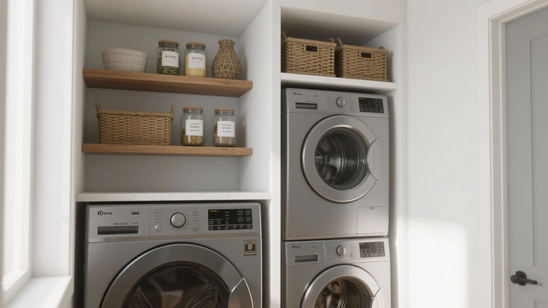 2. Open Shelving Above a Stacked Column