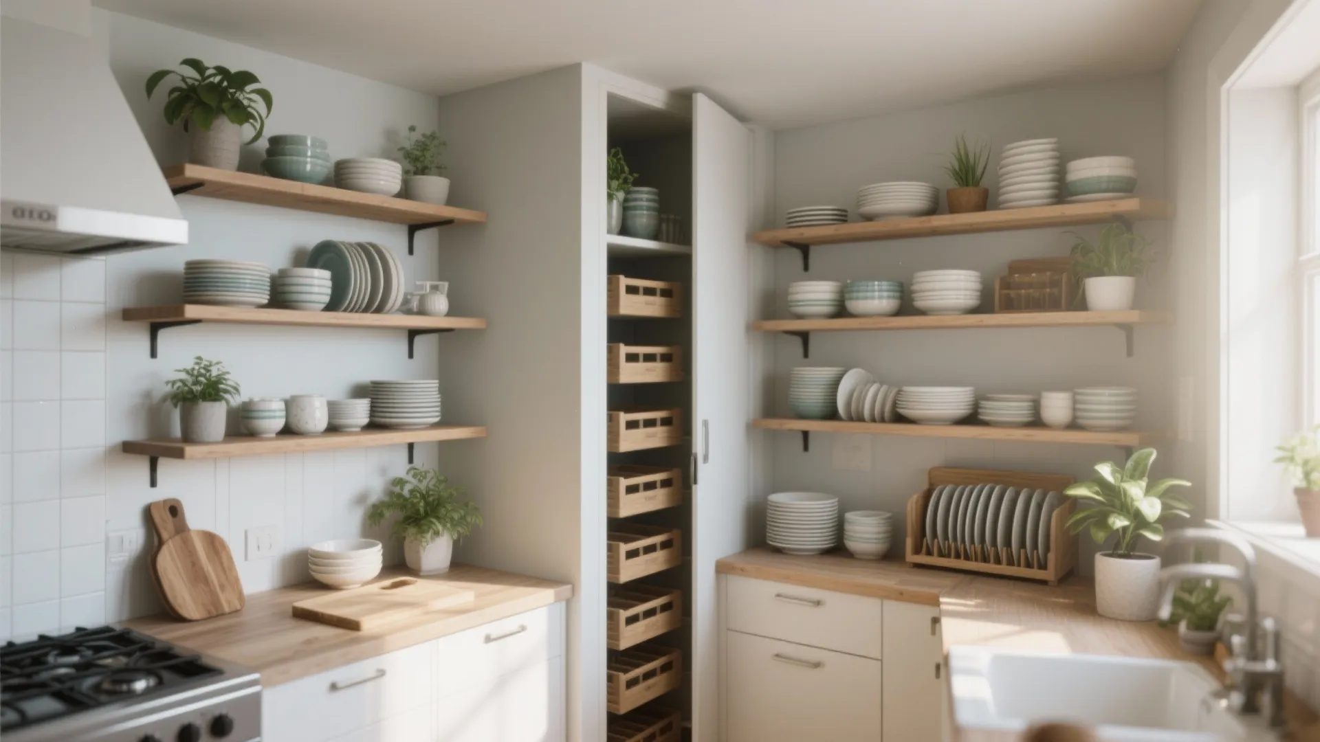 3. Open shelving and vertical storage to lift the space