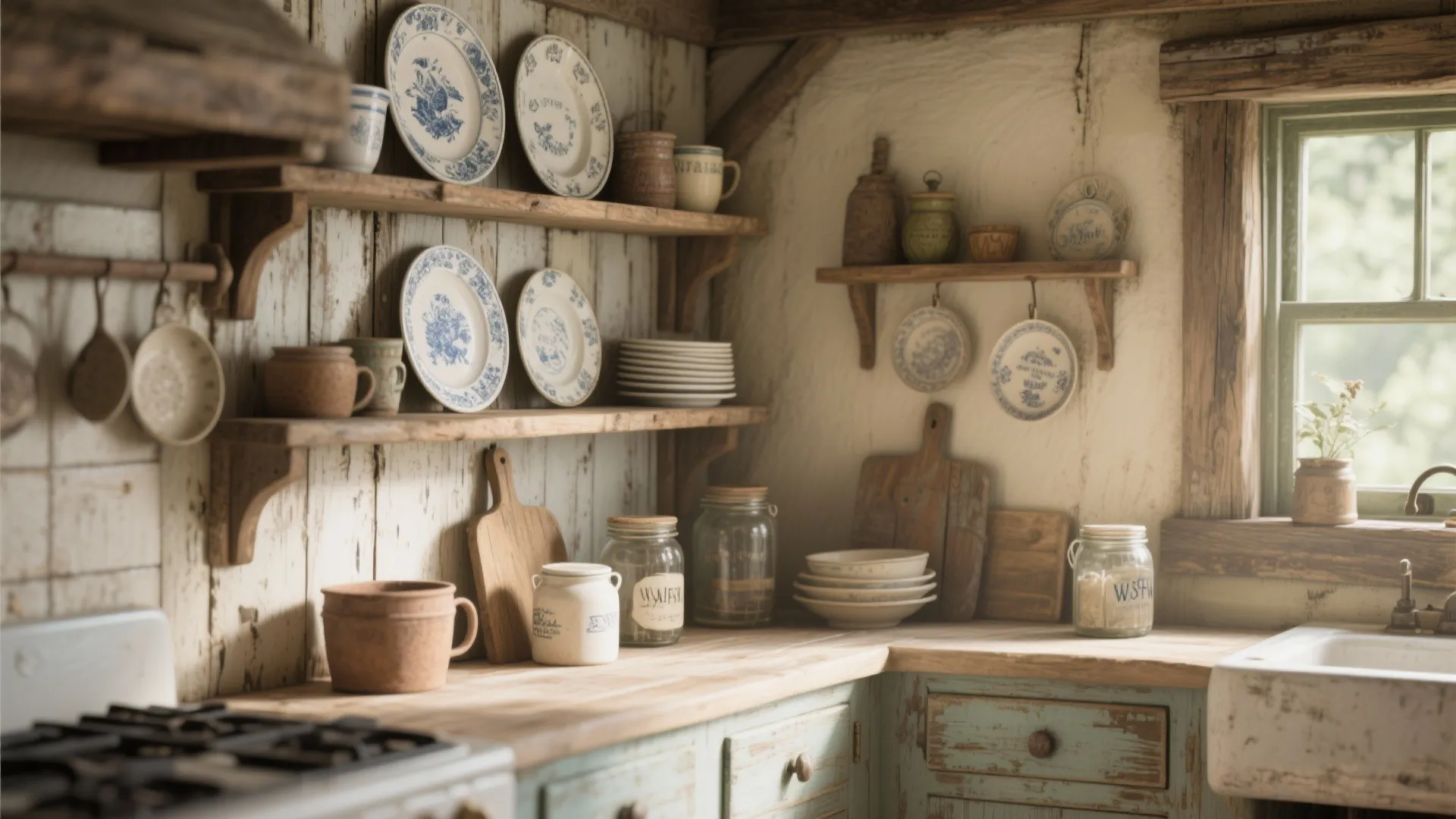 1. Open Shelving with Vintage Finds