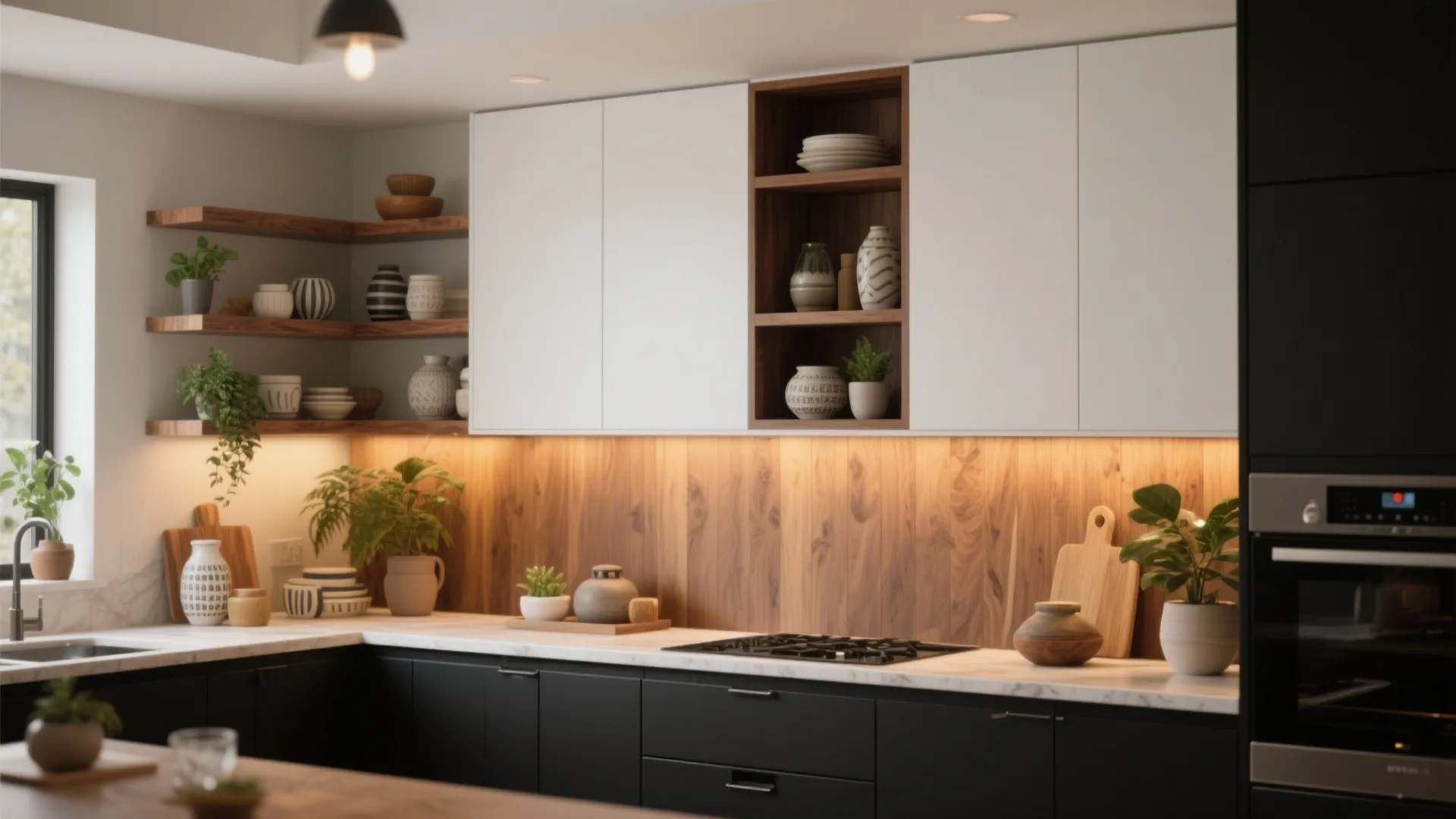 4. Black base, white upper with open shelving