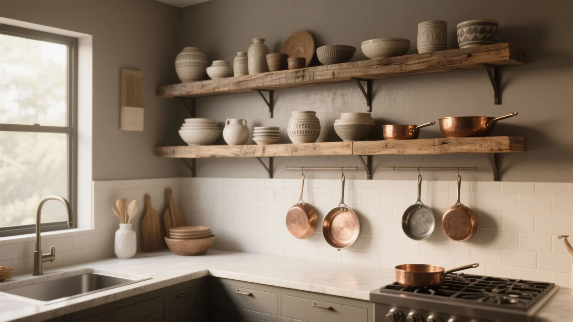 2. Mixed Wood Open Shelving