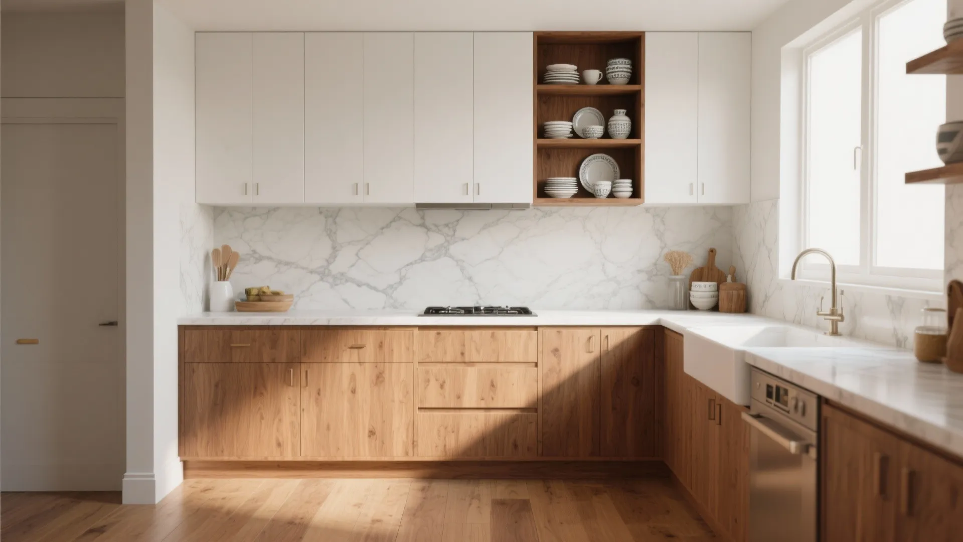 4. Anchor the space with flooring or open shelving