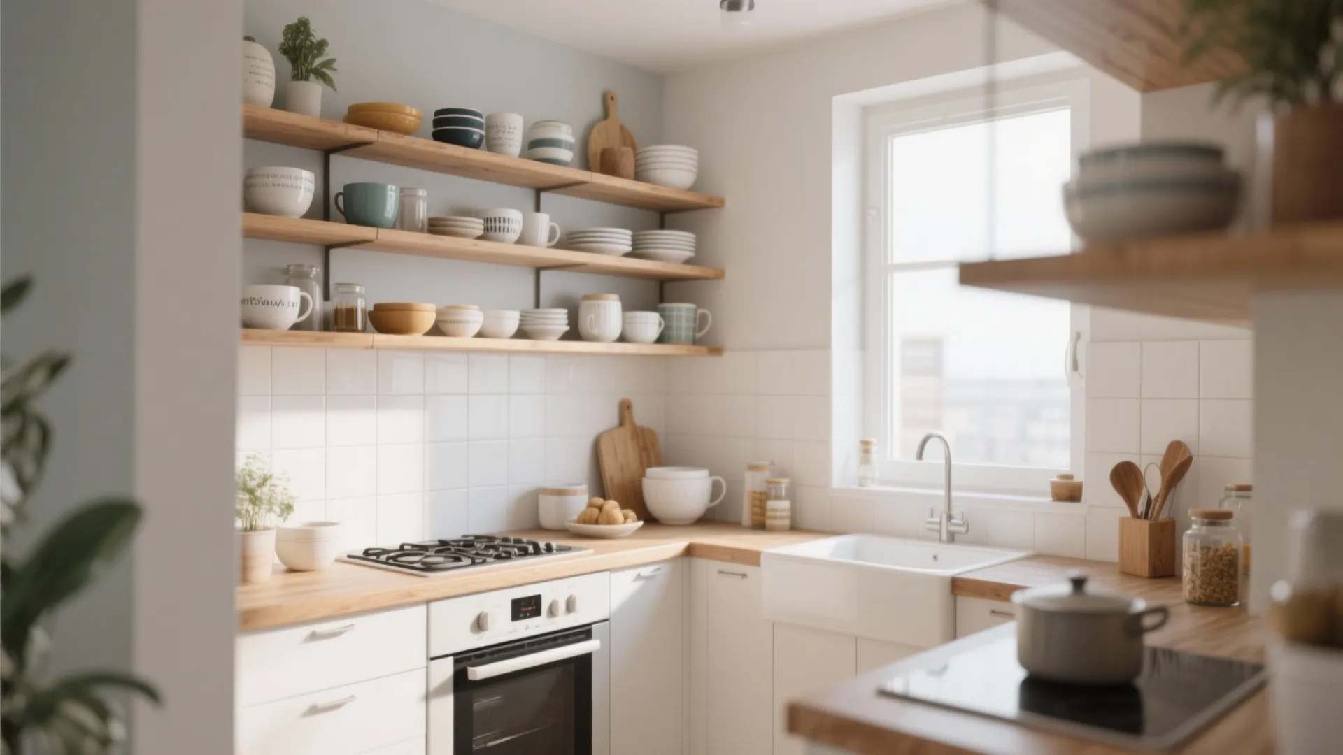 Open shelving for visual space