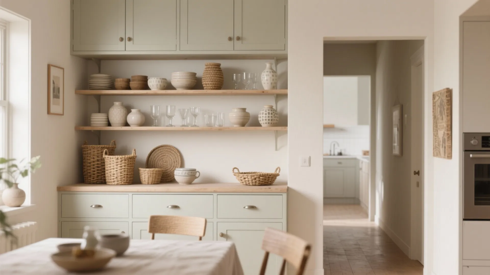 Open Shelving + Hidden Storage Combo