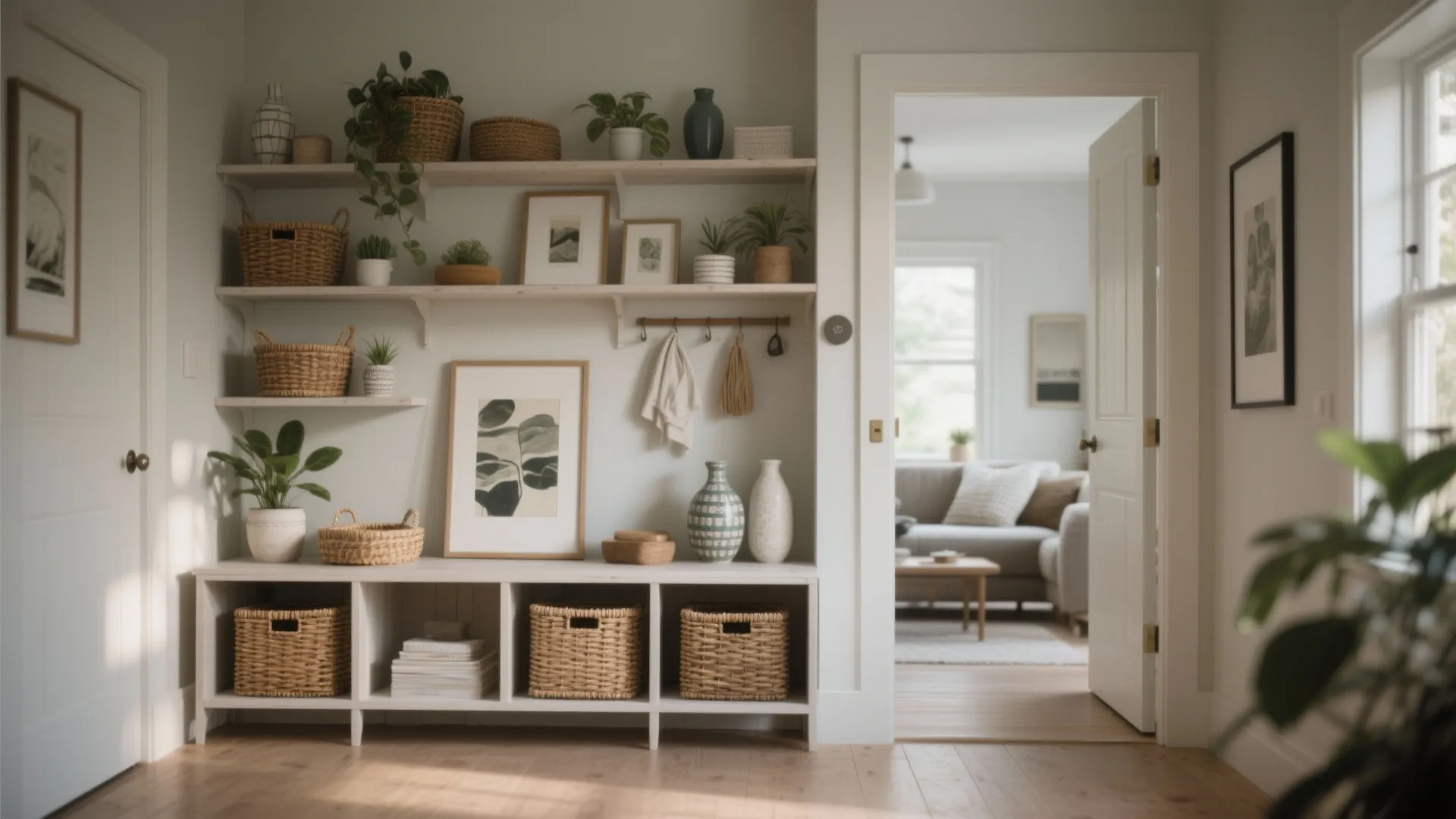 5. Use open shelving or a low cabinet as a subtle divider