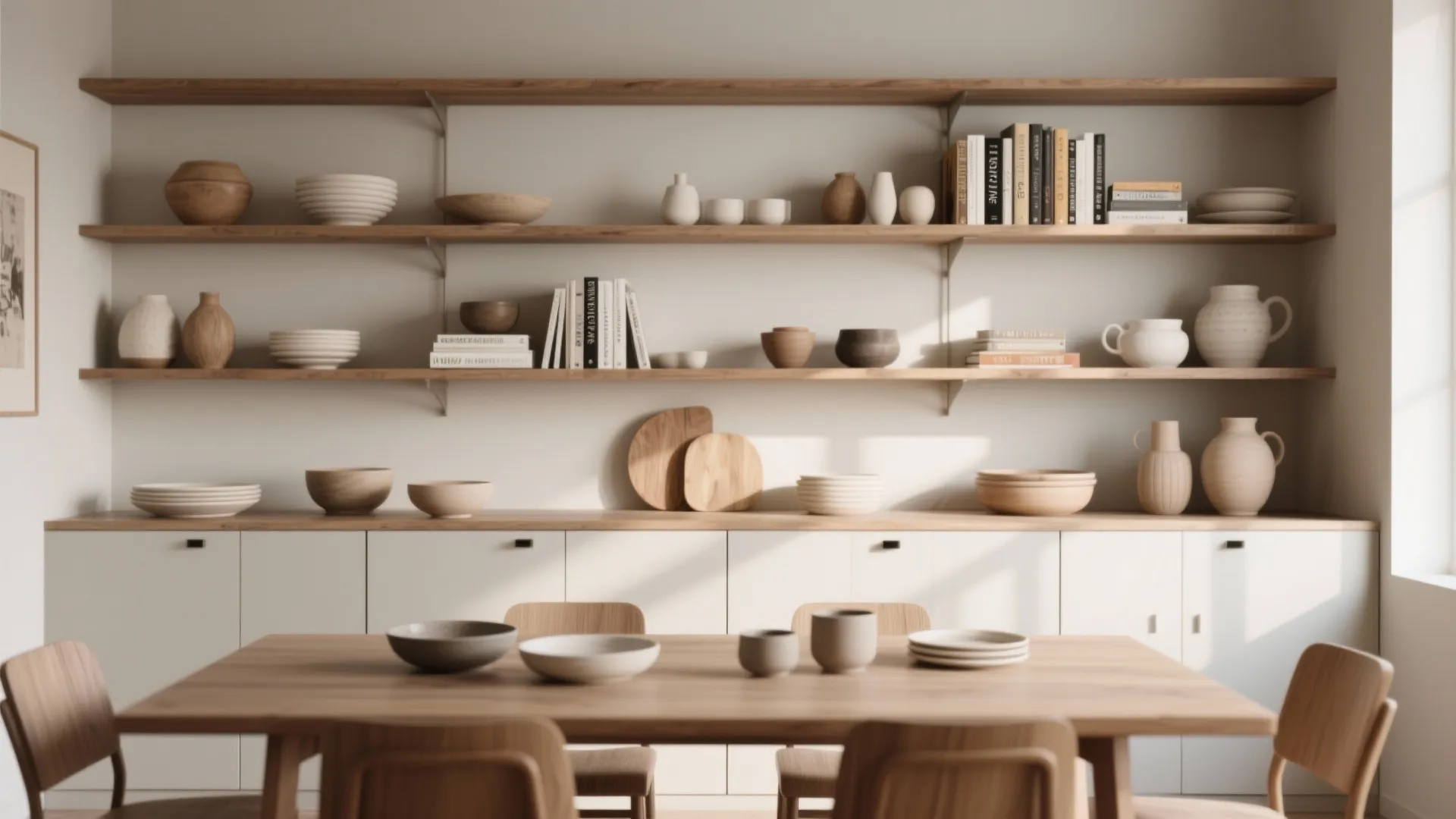 3. Open Shelving as a Dining Backdrop