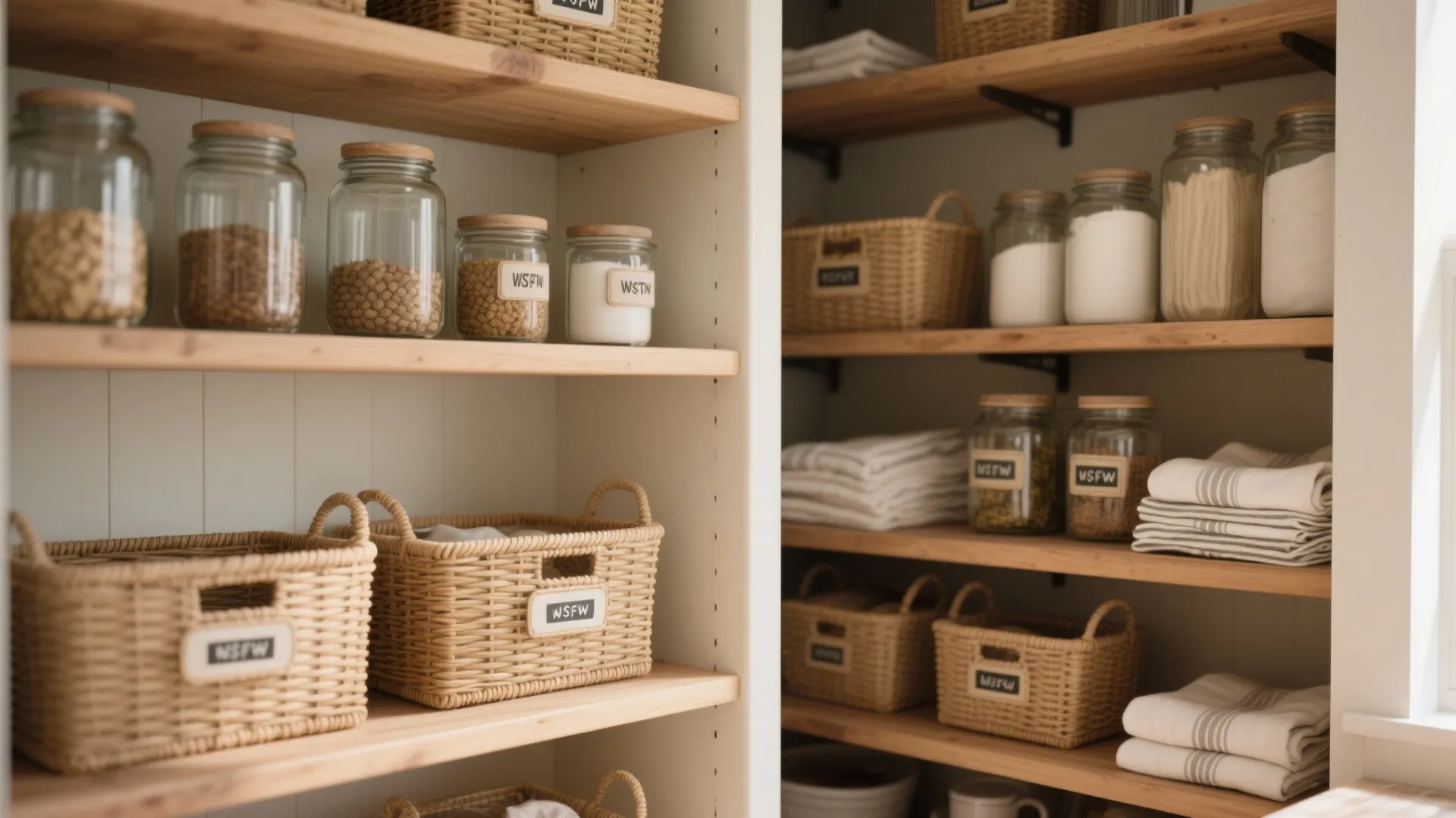 3. Open shelving with baskets for charming, flexible storage