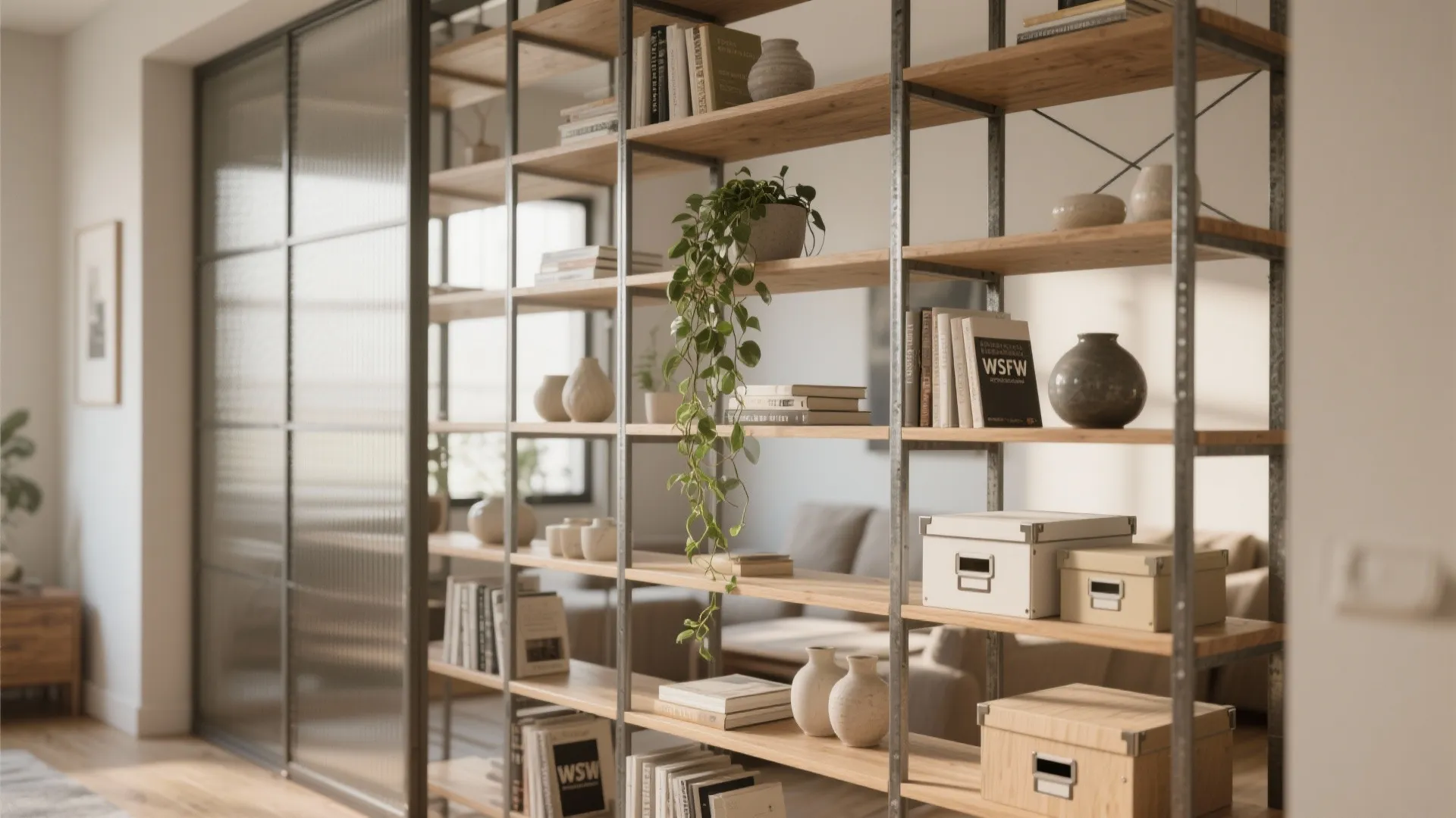 1. Open shelving as a see-through divider