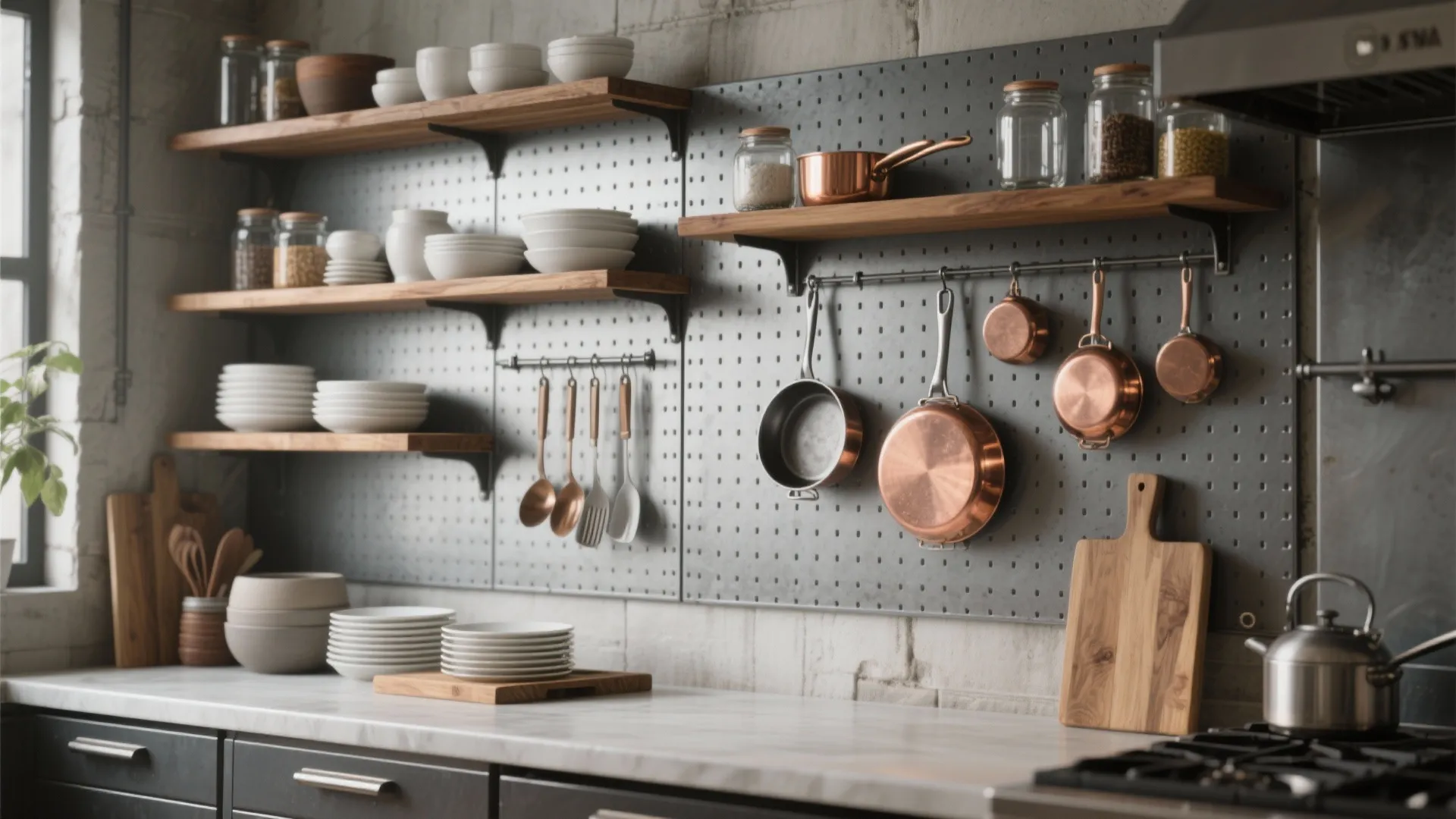 2. Open shelving + metal storage for that chef’s vibe